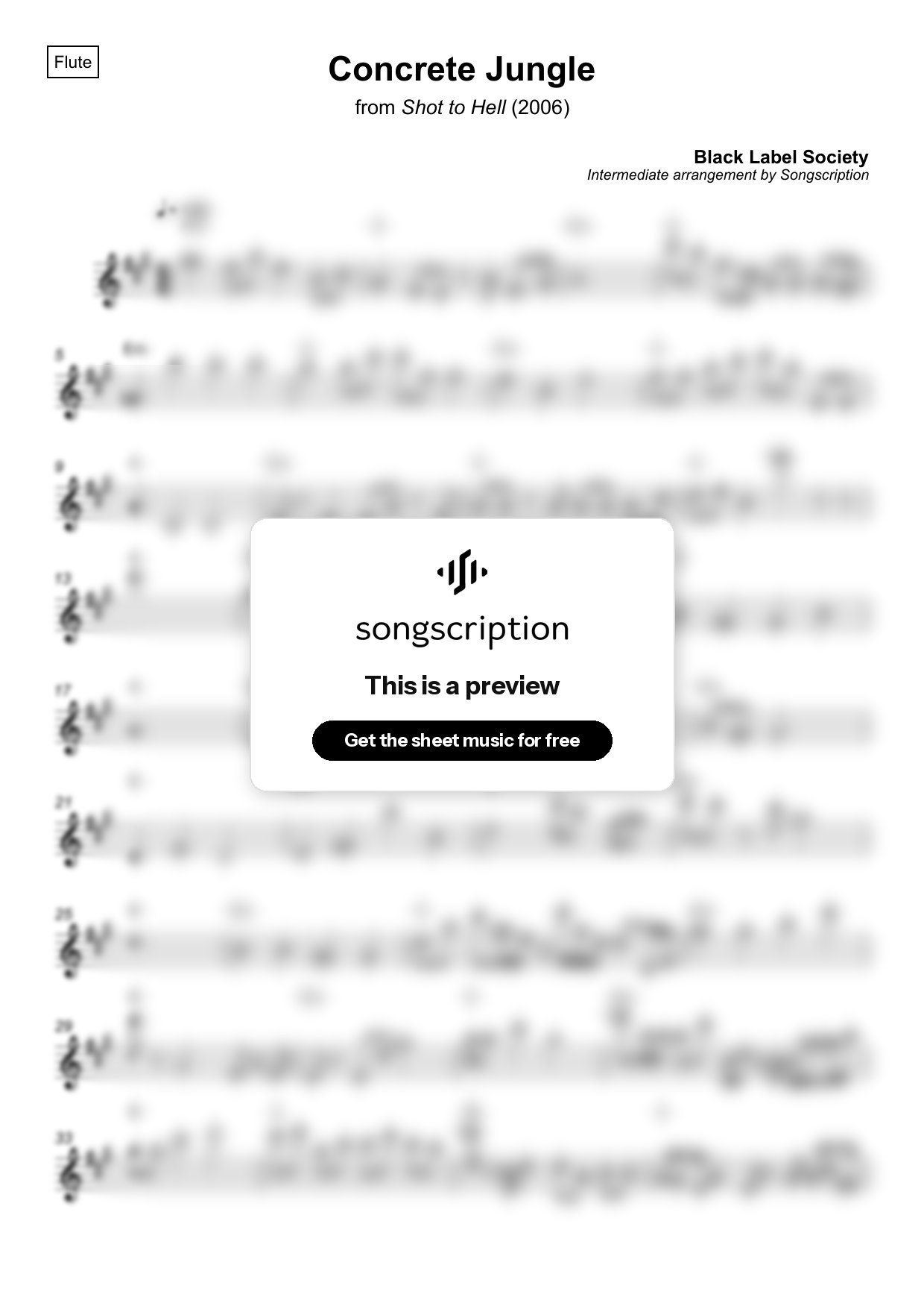 Intermediate Flute Sheet Music for "Concrete Jungle" by Black Label Society