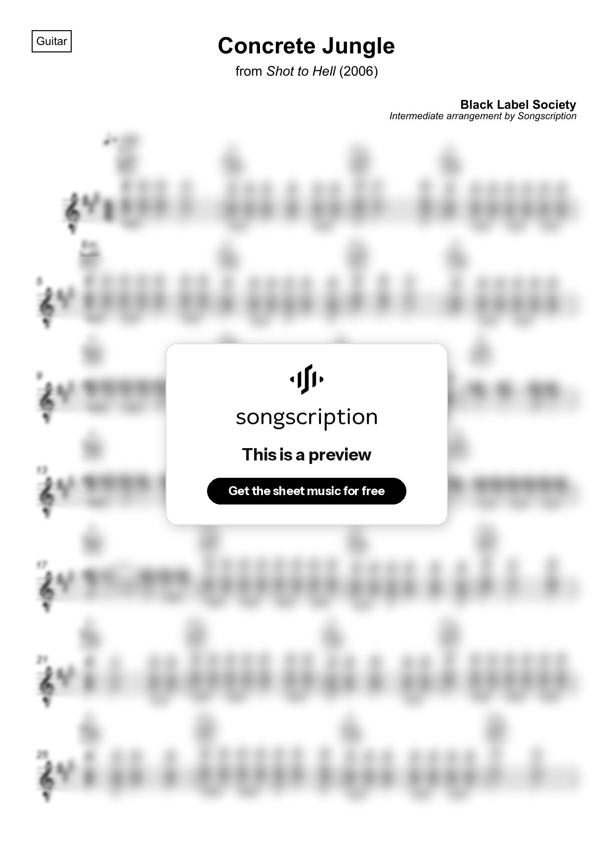 Intermediate Acoustic Guitar Sheet Music for "Concrete Jungle" by Black Label Society