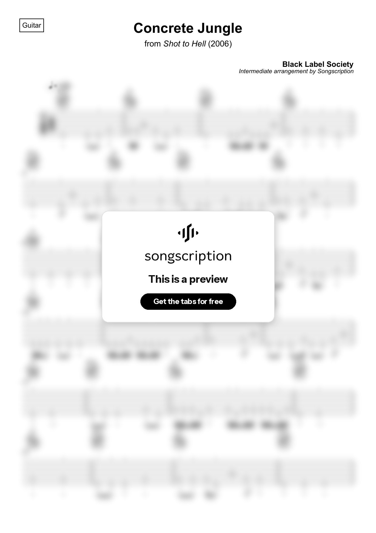 Intermediate Acoustic Guitar Tabs for "Concrete Jungle" by Black Label Society