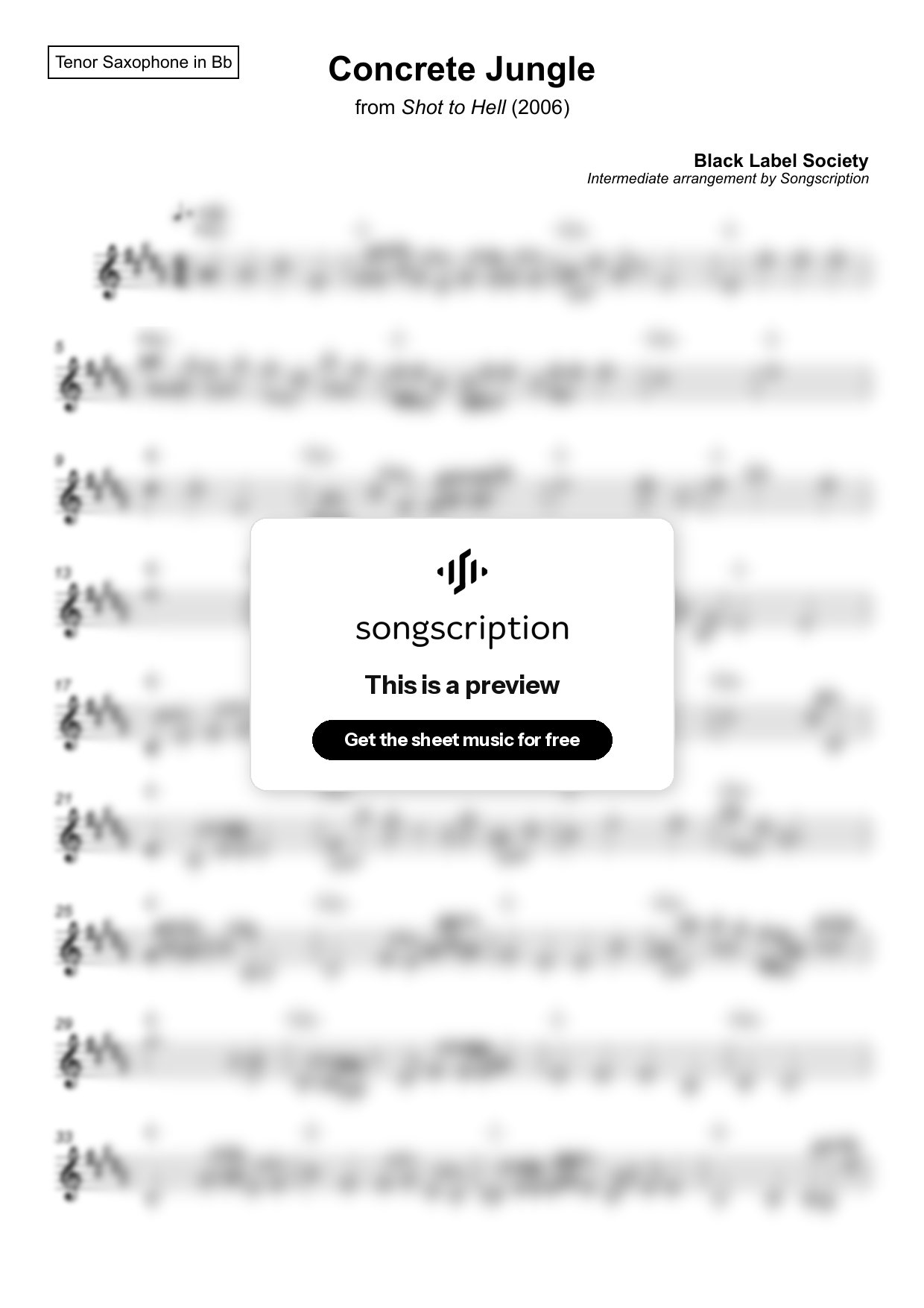 Intermediate Tenor Sax Sheet Music for "Concrete Jungle" by Black Label Society