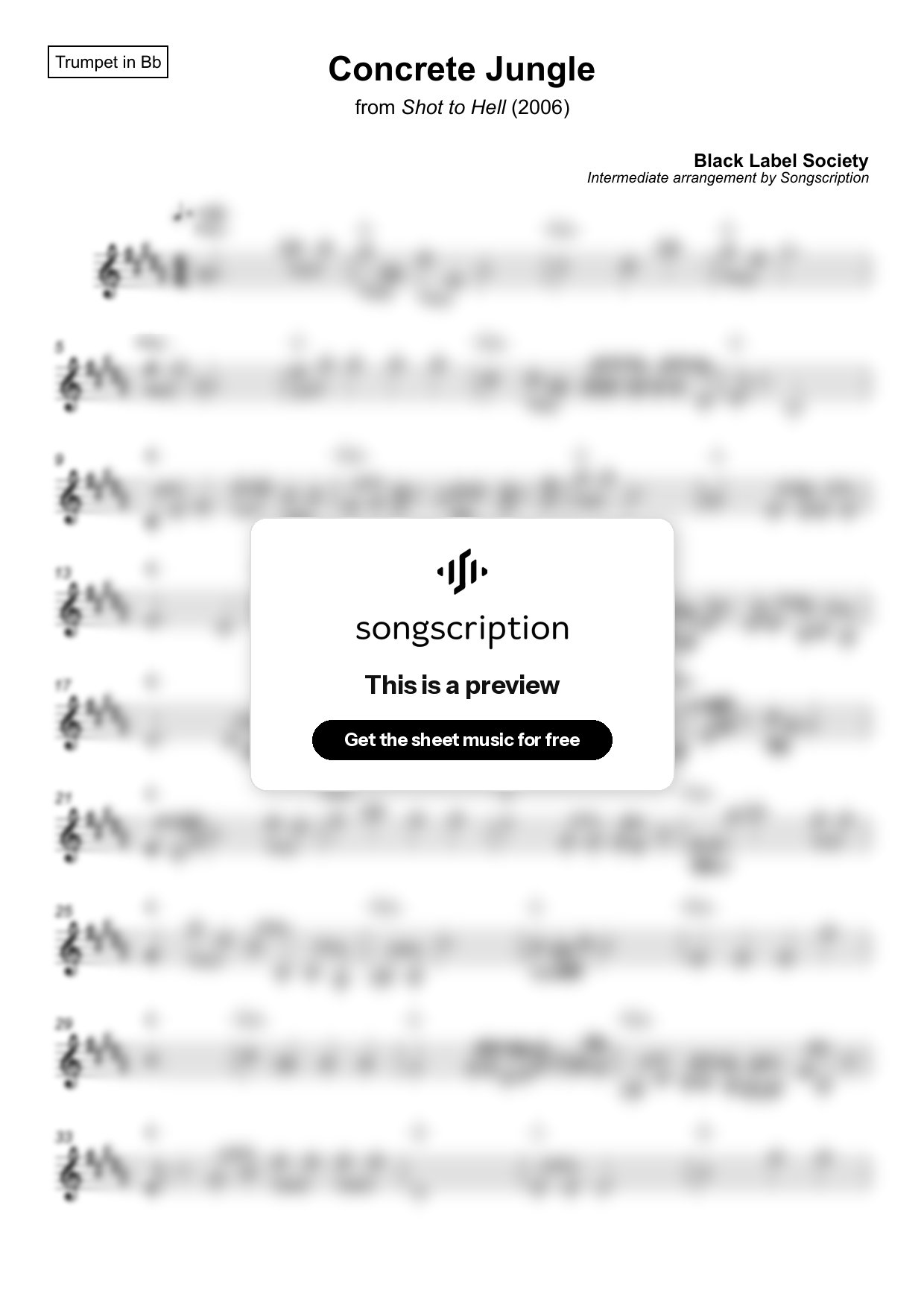 Intermediate Trumpet Sheet Music for "Concrete Jungle" by Black Label Society