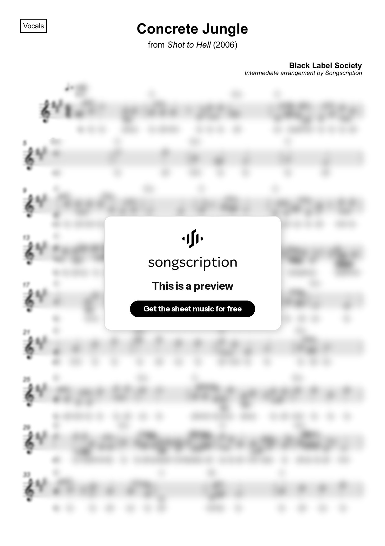 Intermediate Vocals Sheet Music for "Concrete Jungle" by Black Label Society
