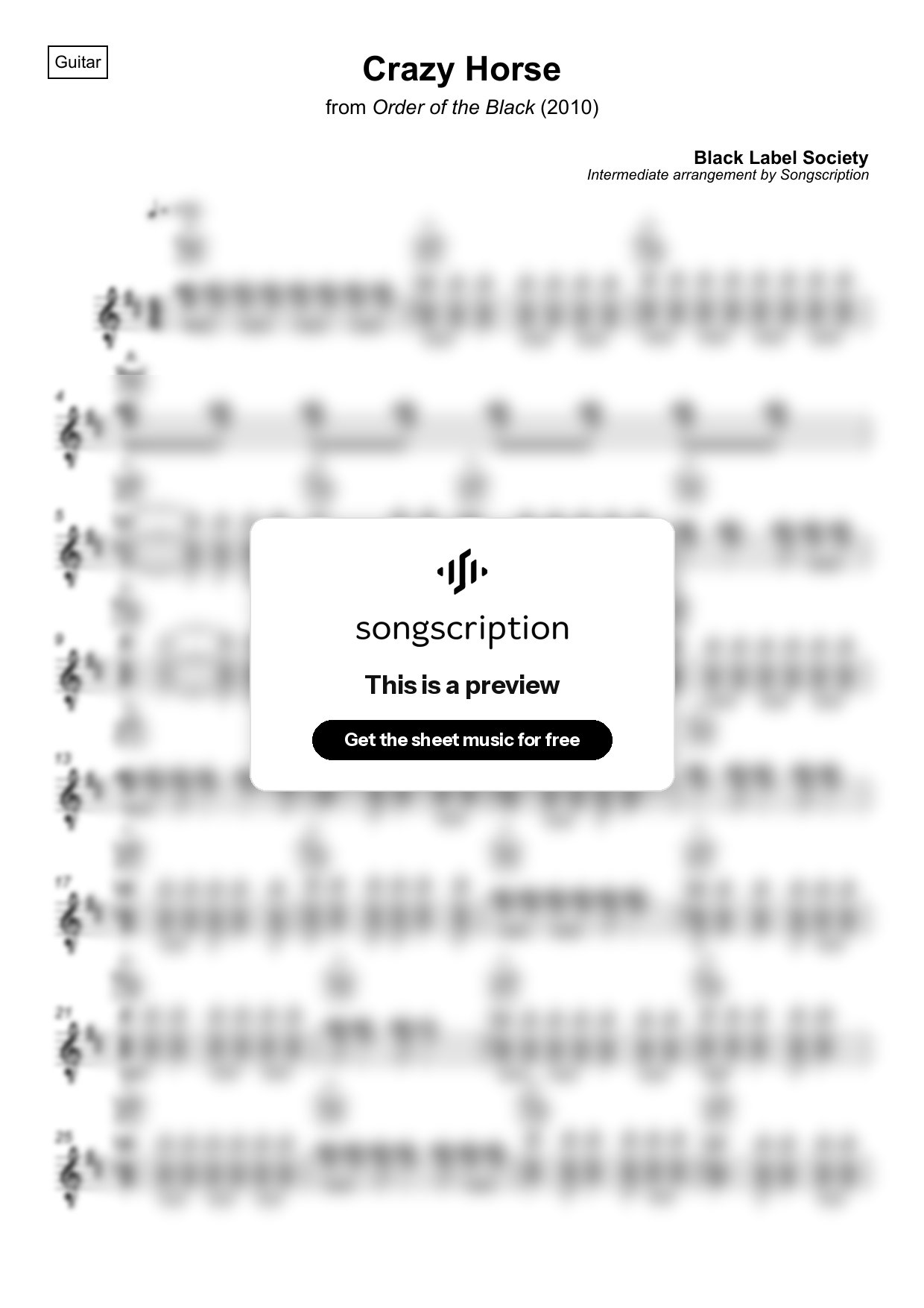 Intermediate Acoustic Guitar Sheet Music for "Crazy Horse" by Black Label Society