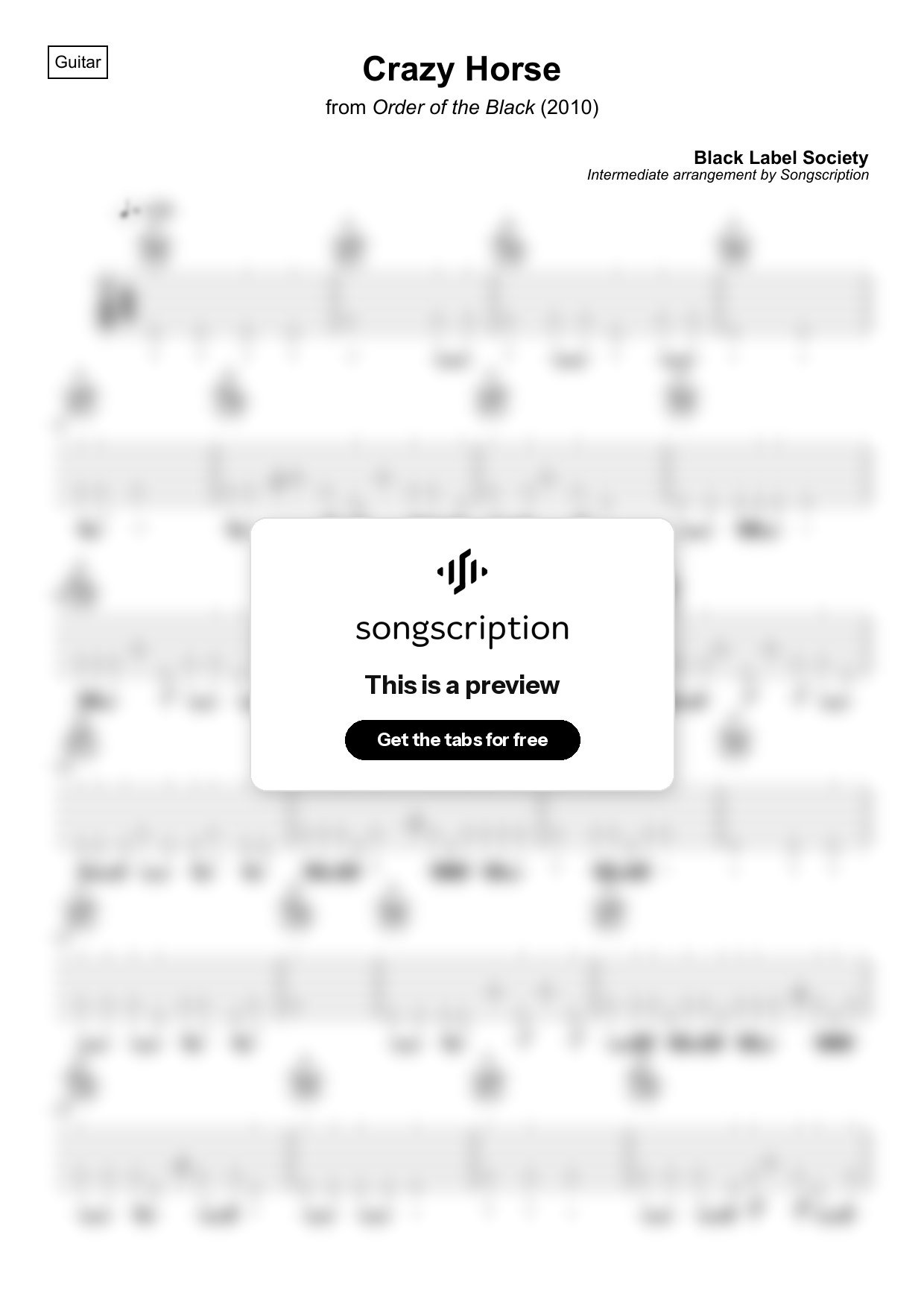 Intermediate Acoustic Guitar Tabs for "Crazy Horse" by Black Label Society