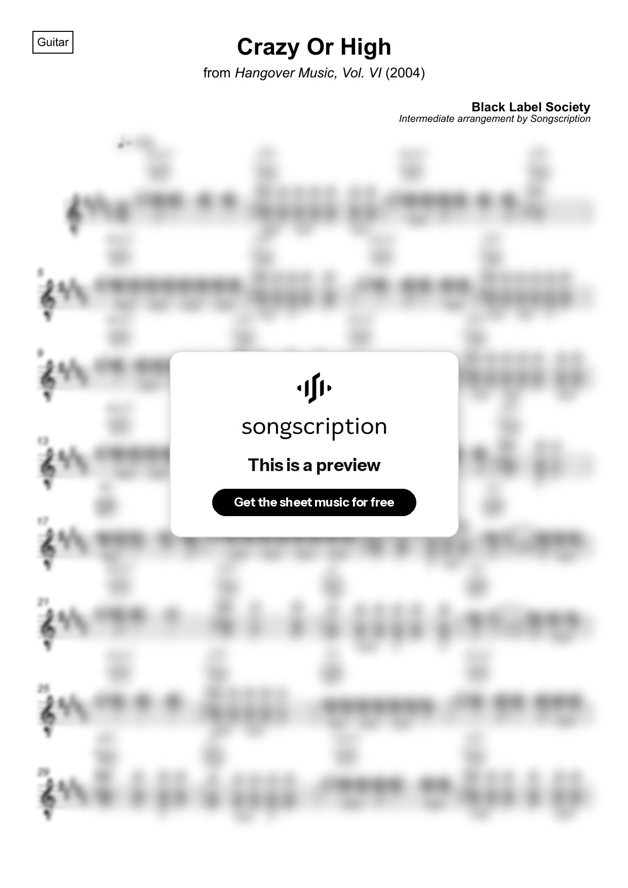 Intermediate Acoustic Guitar Sheet Music for "Crazy Or High" by Black Label Society