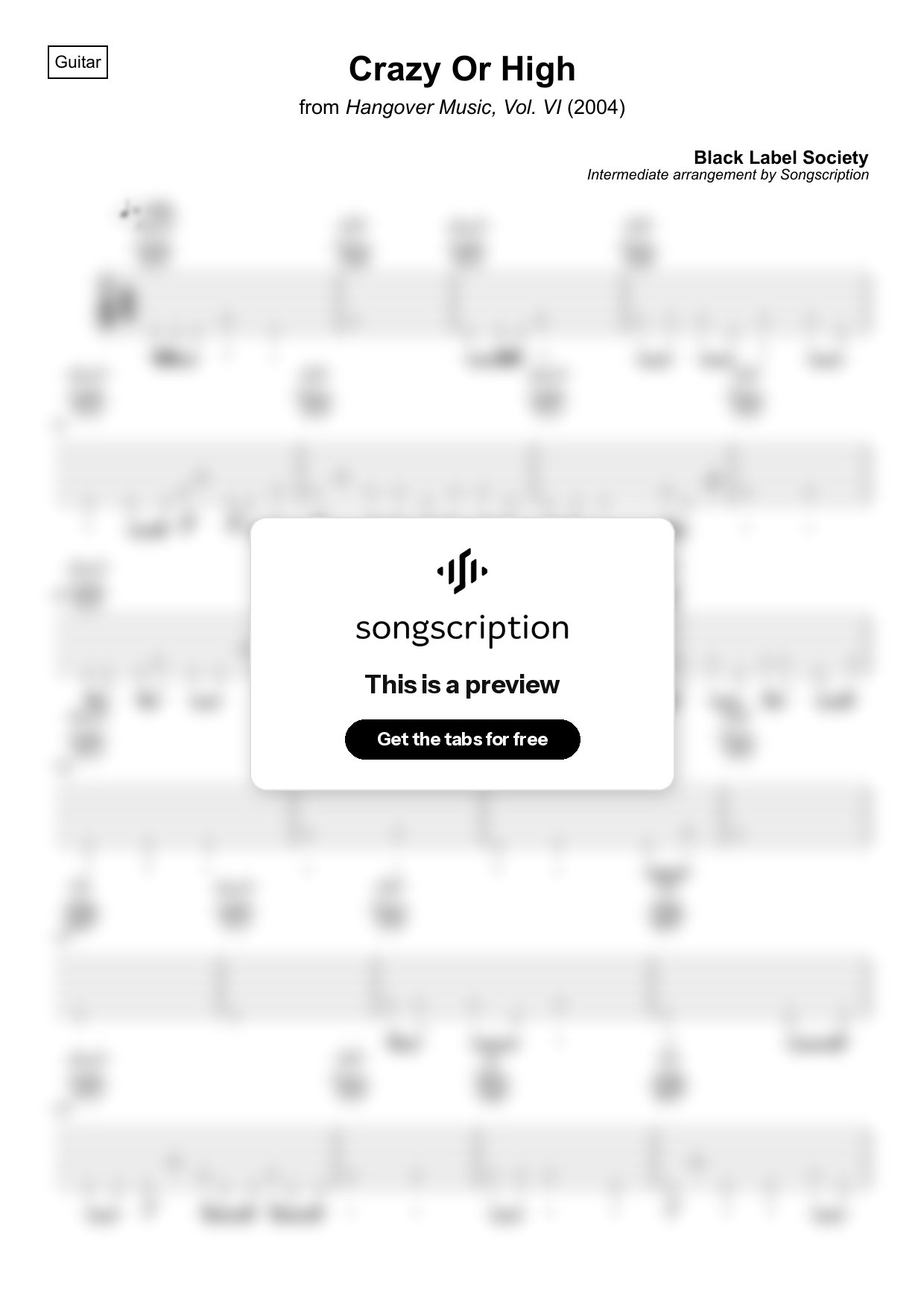 Intermediate Acoustic Guitar Tabs for "Crazy Or High" by Black Label Society