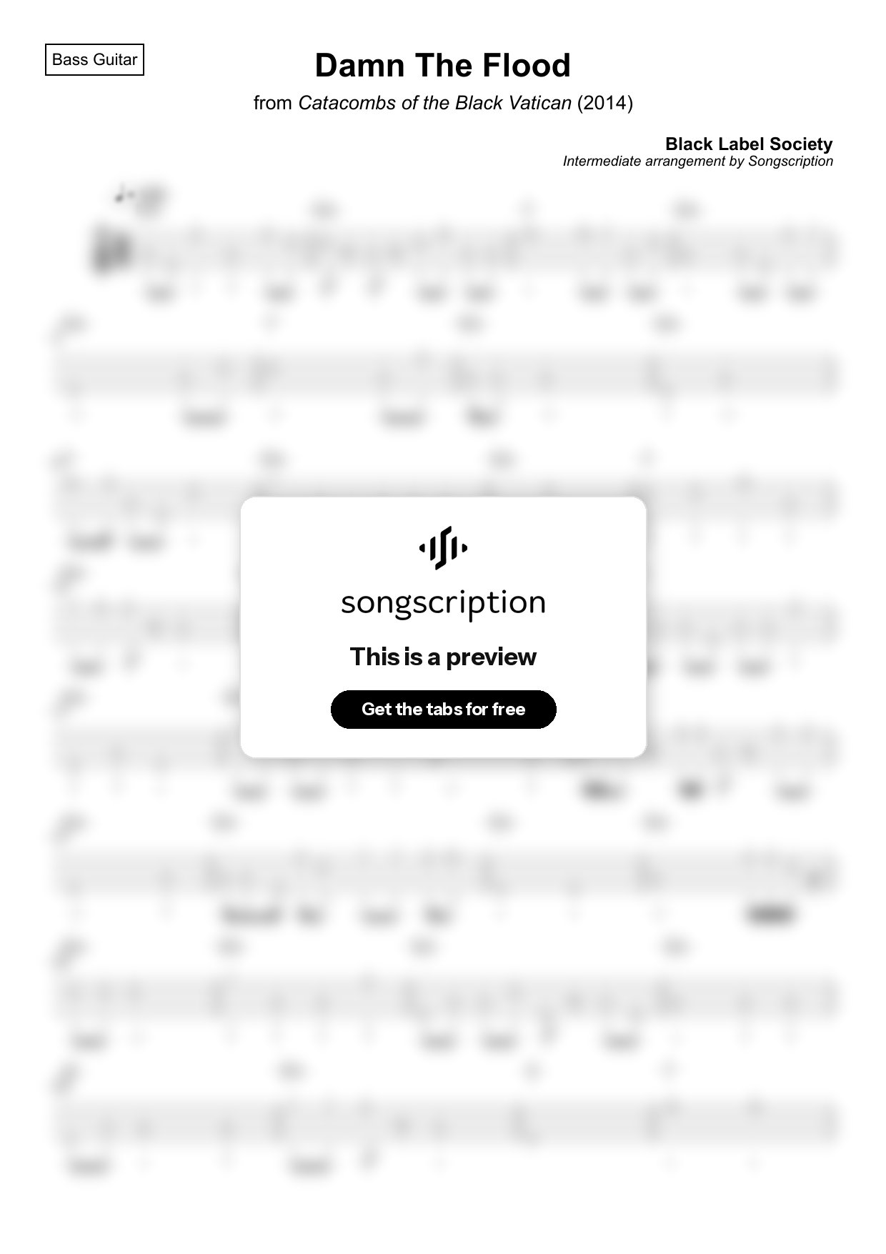 Intermediate Bass Guitar Tabs for "Damn The Flood" by Black Label Society