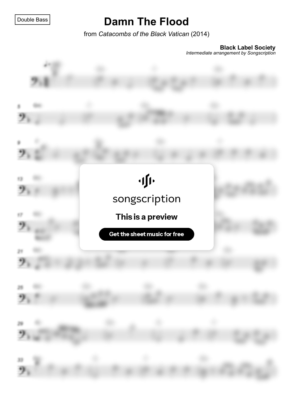 Intermediate Double Bass Sheet Music for "Damn The Flood" by Black Label Society