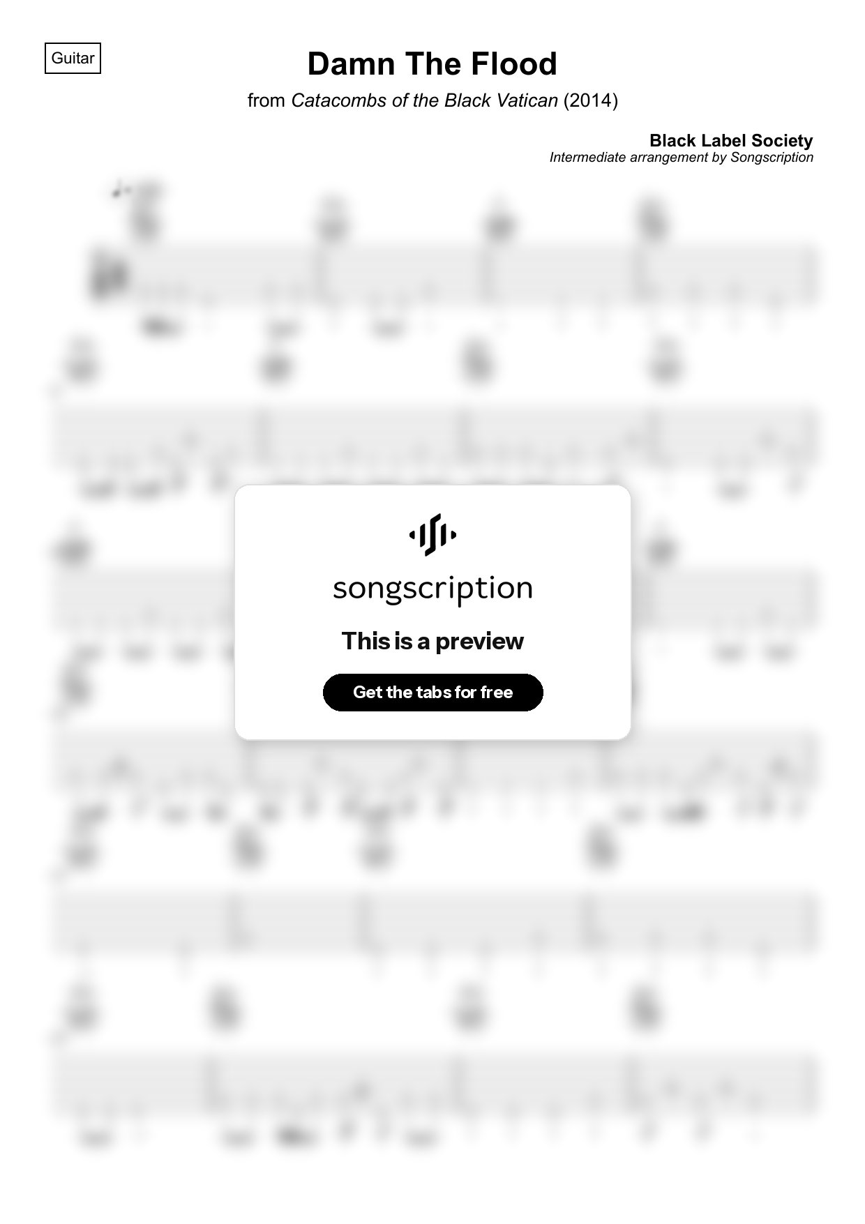 Intermediate Acoustic Guitar Tabs for "Damn The Flood" by Black Label Society