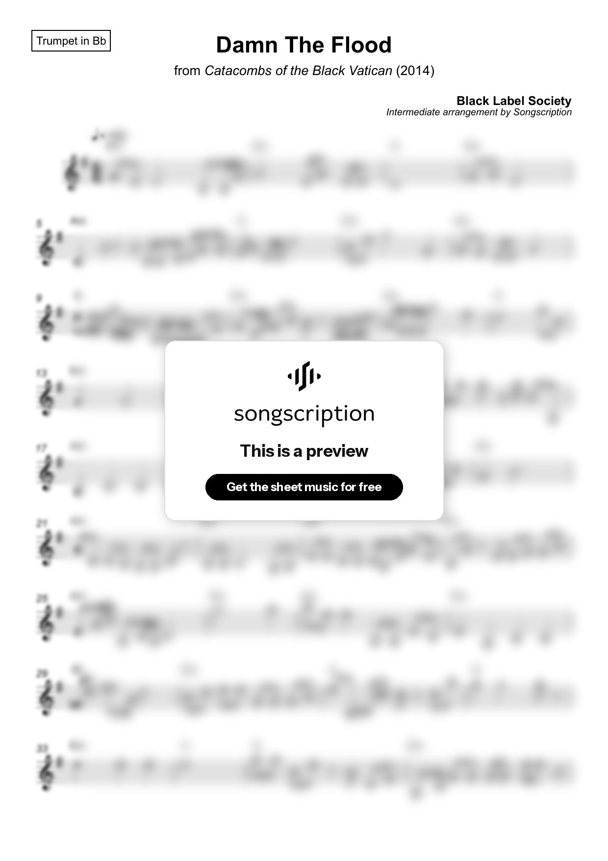 Intermediate Trumpet Sheet Music for "Damn The Flood" by Black Label Society