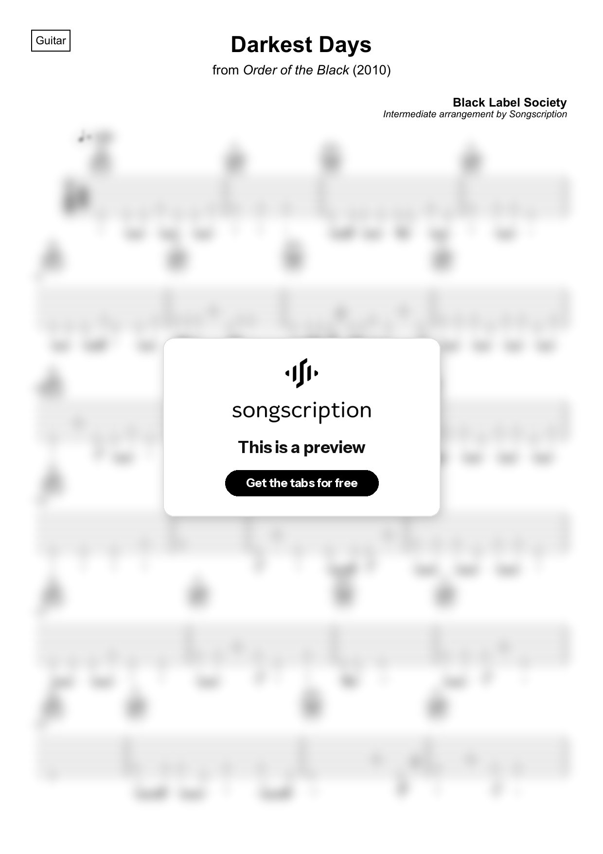 Intermediate Acoustic Guitar Tabs for "Darkest Days" by Black Label Society