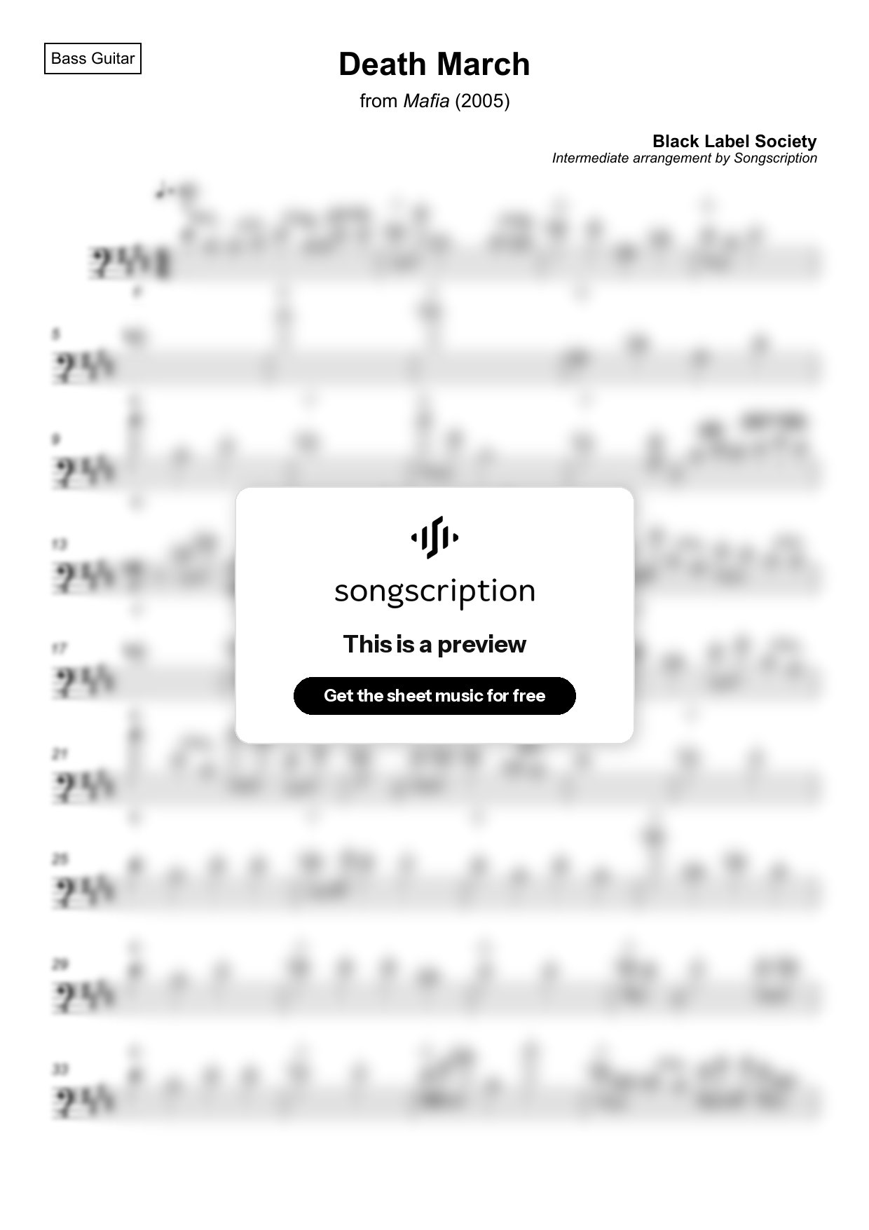 Intermediate Bass Guitar Sheet Music for "Death March" by Black Label Society