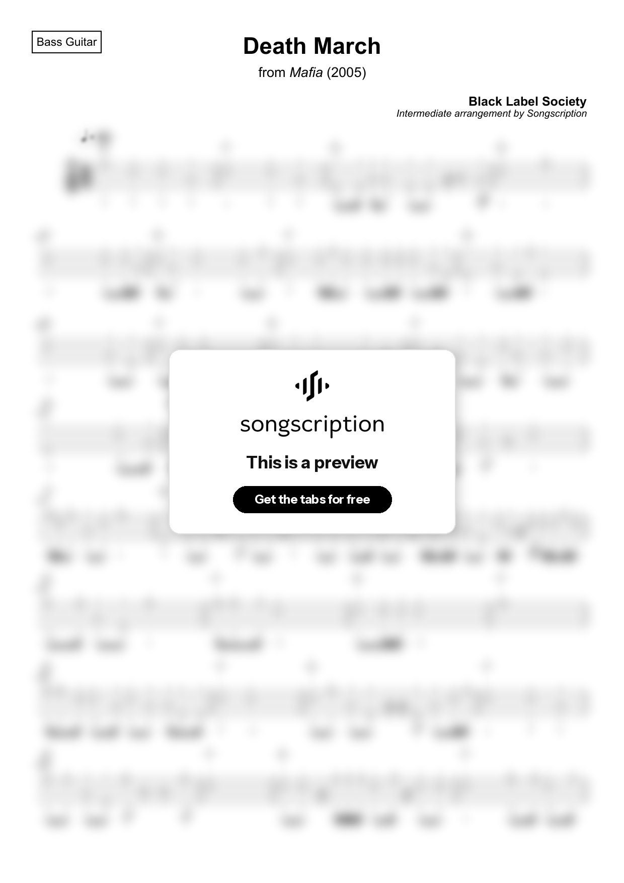 Intermediate Bass Guitar Tabs for "Death March" by Black Label Society