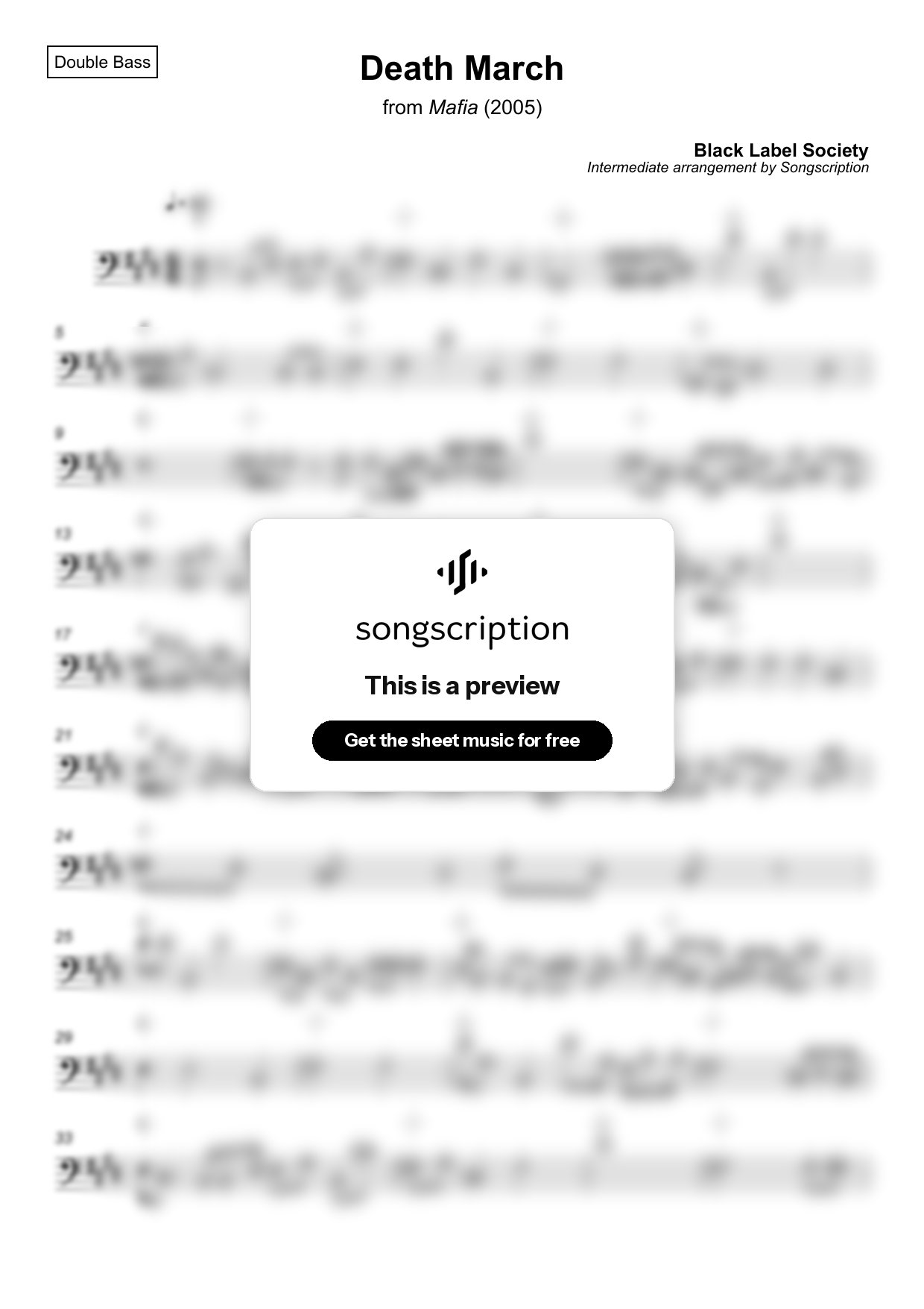 Intermediate Double Bass Sheet Music for "Death March" by Black Label Society