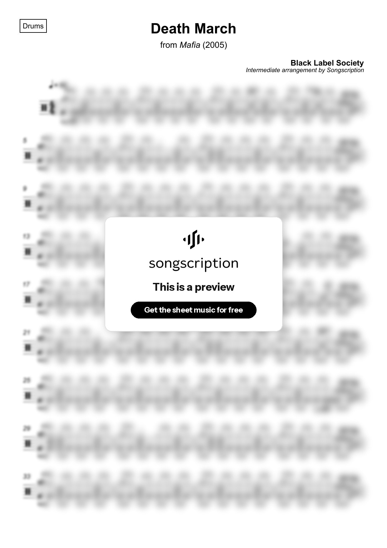 Intermediate Drums Sheet Music for "Death March" by Black Label Society