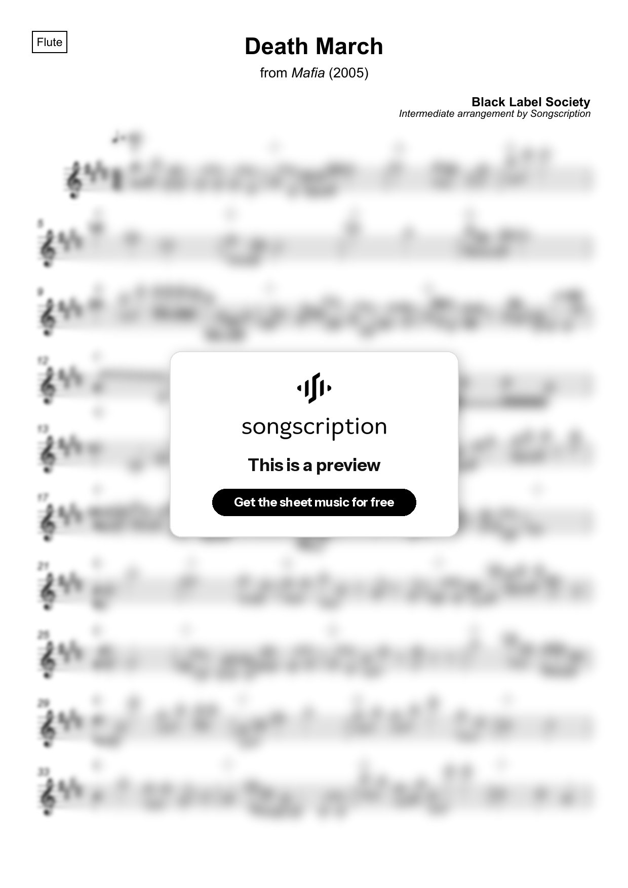 Intermediate Flute Sheet Music for "Death March" by Black Label Society