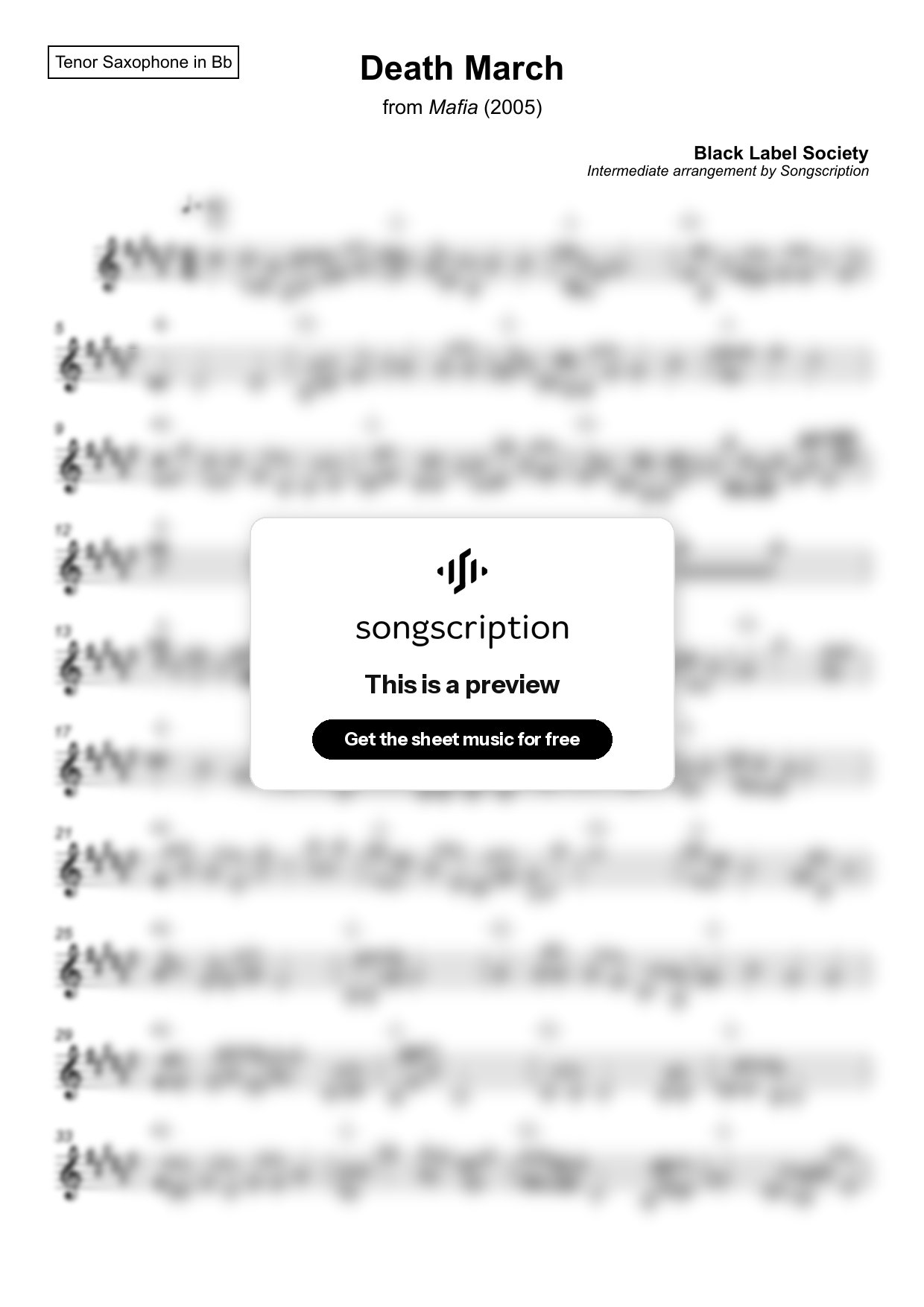 Intermediate Tenor Sax Sheet Music for "Death March" by Black Label Society