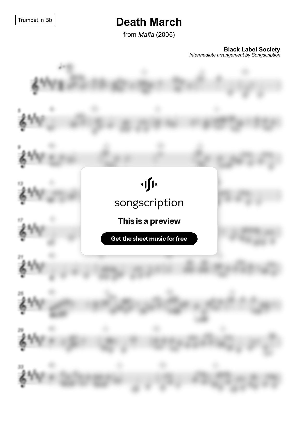 Intermediate Trumpet Sheet Music for "Death March" by Black Label Society
