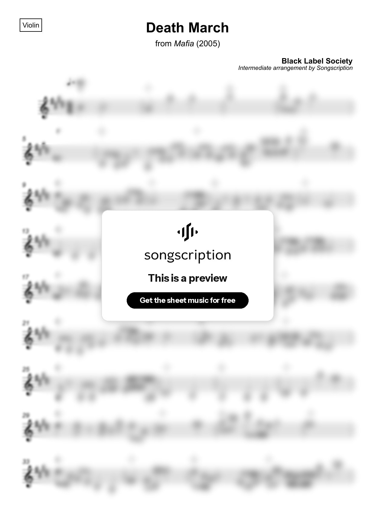 Intermediate Violin Sheet Music for "Death March" by Black Label Society
