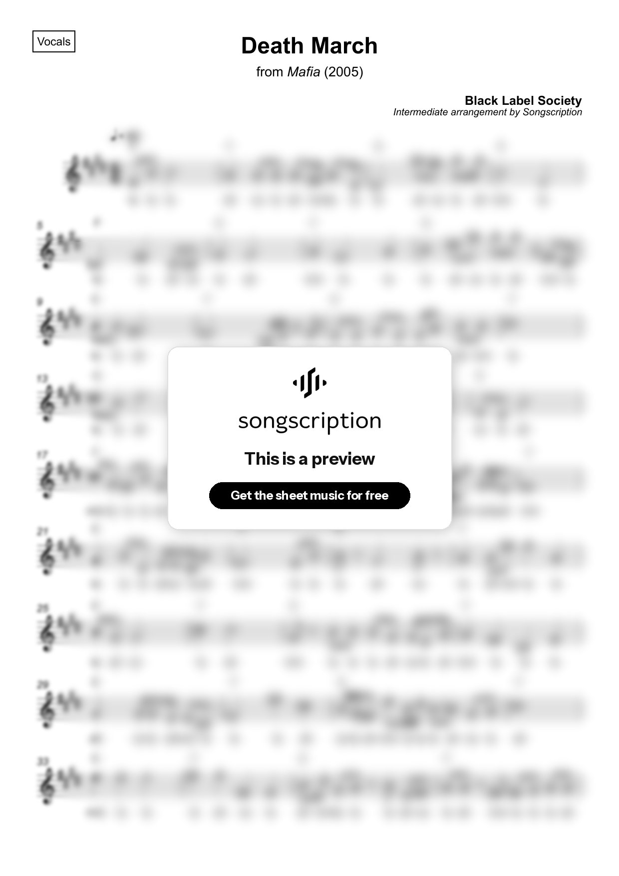 Intermediate Vocals Sheet Music for "Death March" by Black Label Society