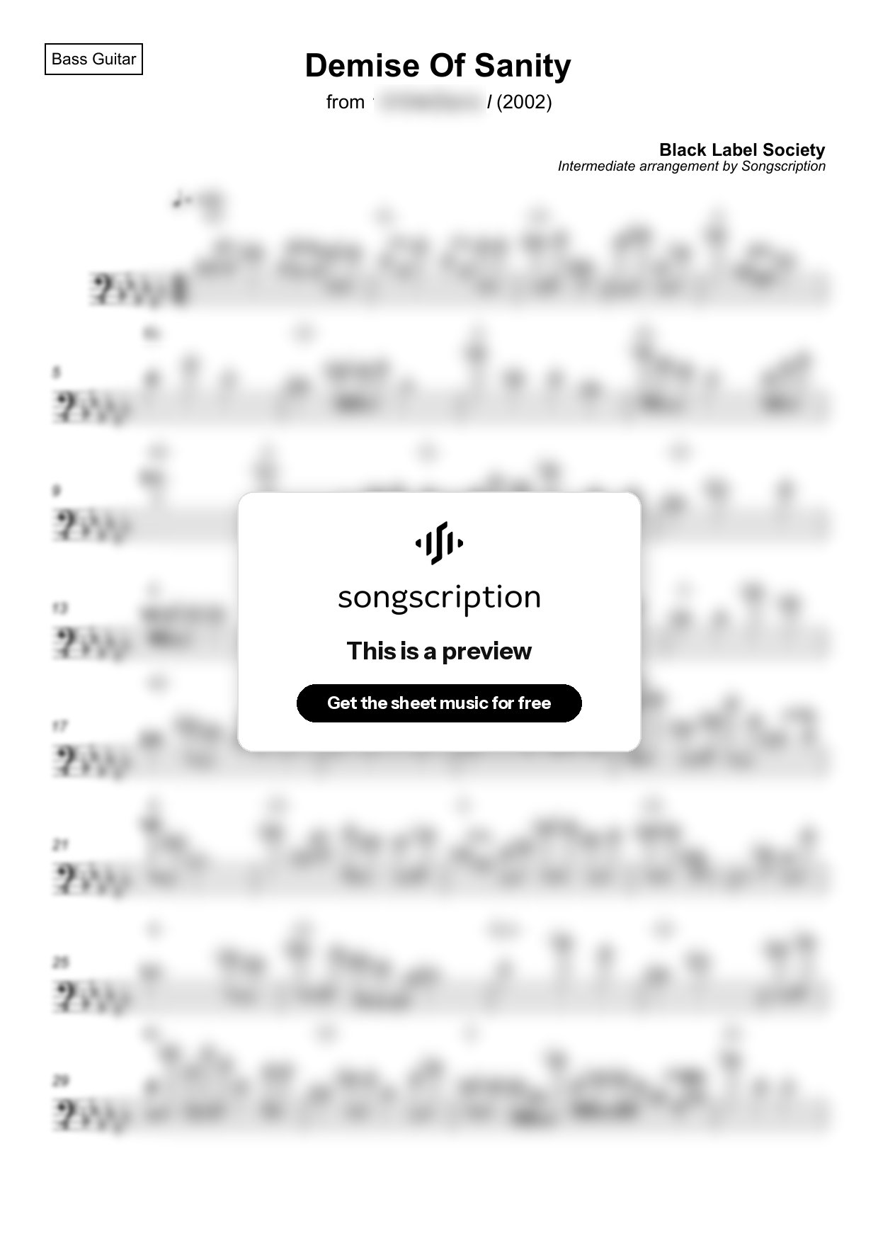 Intermediate Bass Guitar Sheet Music for "Demise Of Sanity" by Black Label Society