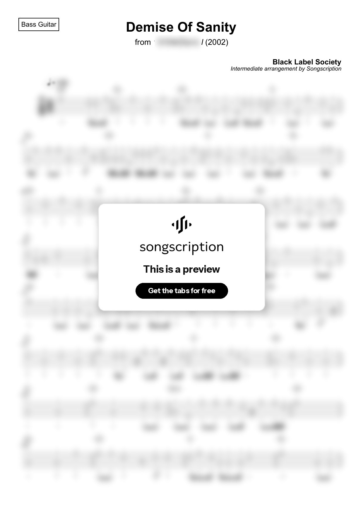 Intermediate Bass Guitar Tabs for "Demise Of Sanity" by Black Label Society