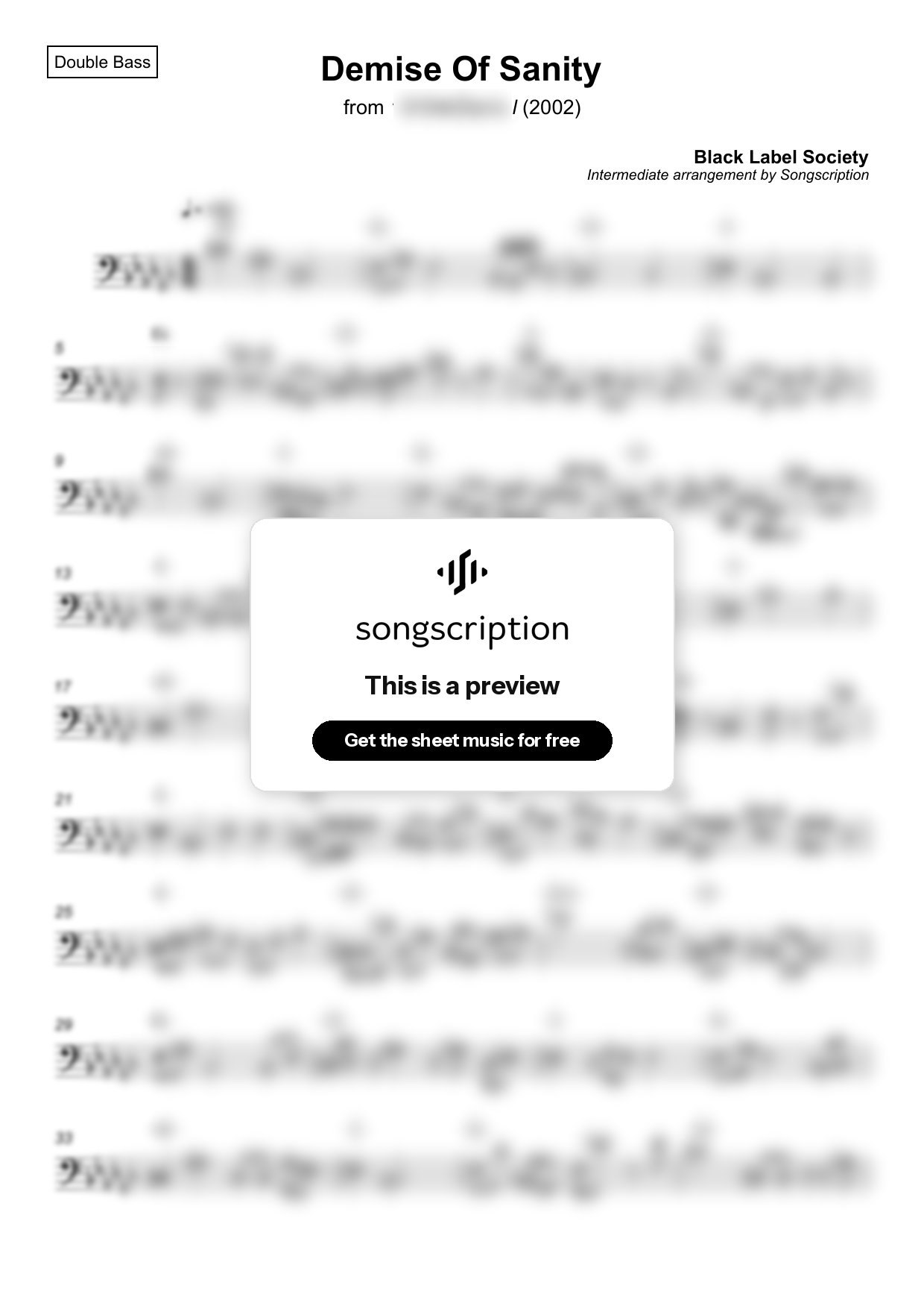 Intermediate Double Bass Sheet Music for "Demise Of Sanity" by Black Label Society