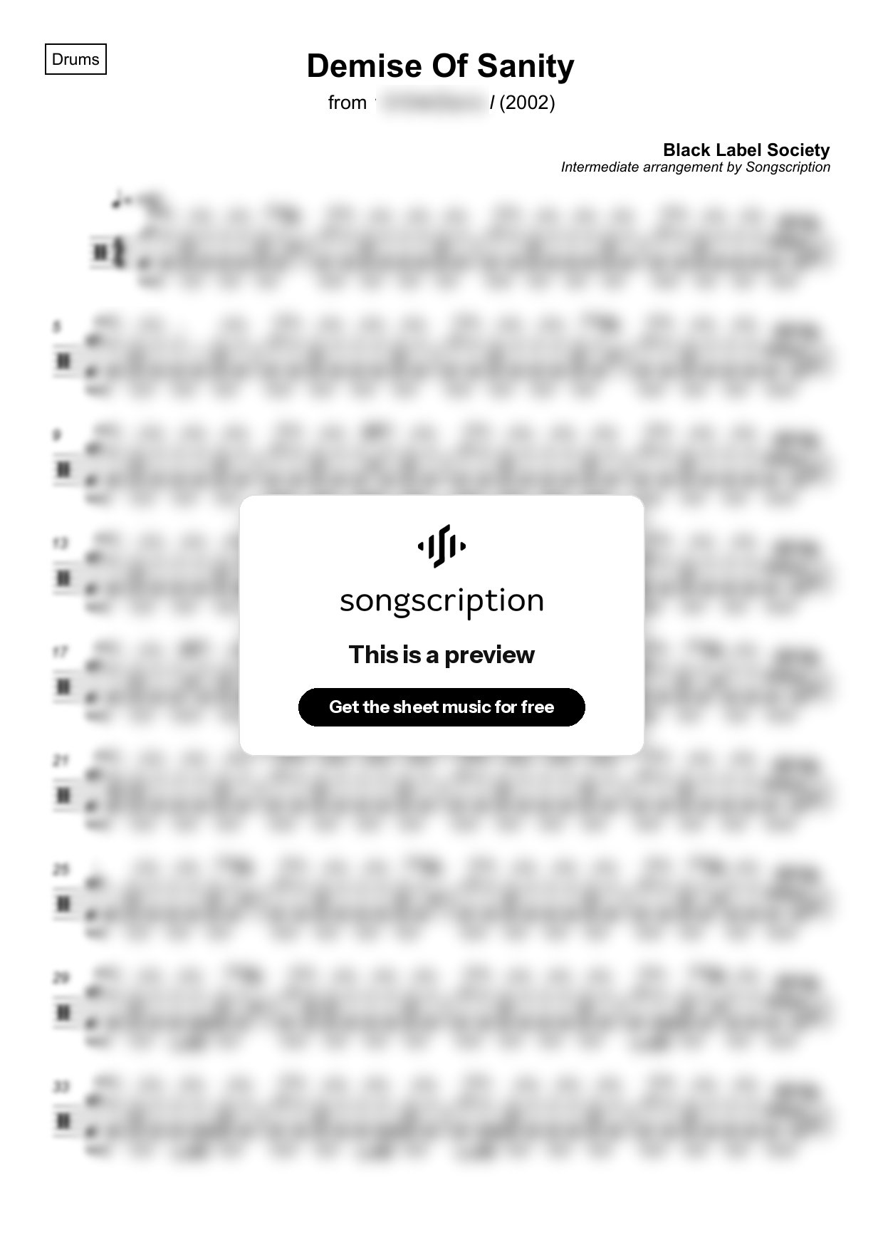 Intermediate Drums Sheet Music for "Demise Of Sanity" by Black Label Society