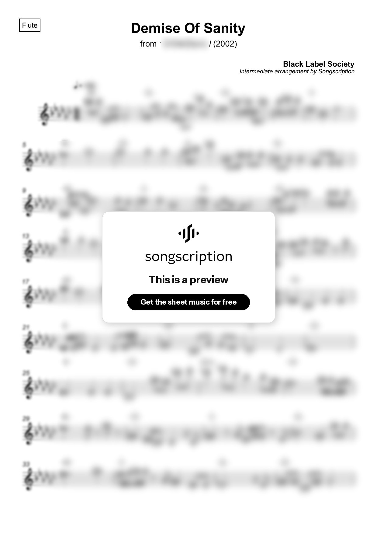 Intermediate Flute Sheet Music for "Demise Of Sanity" by Black Label Society