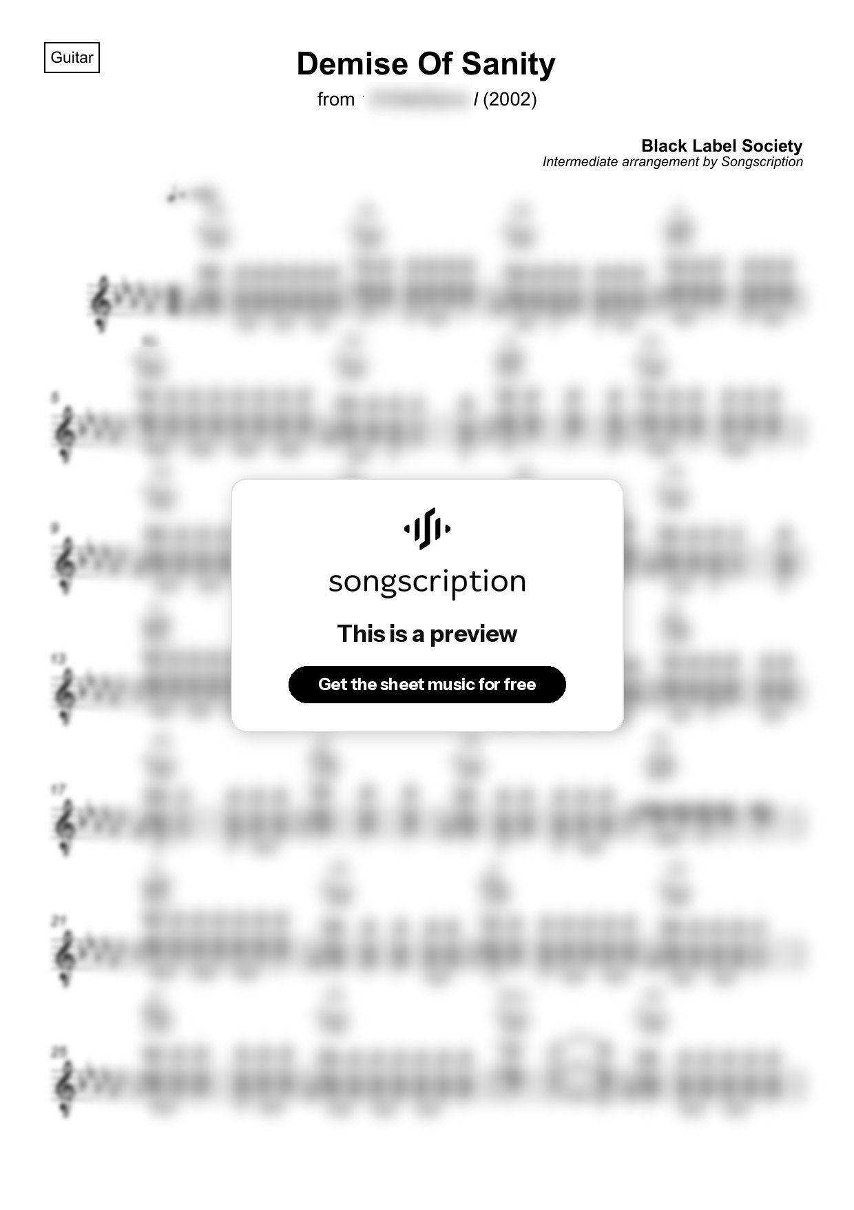 Intermediate Acoustic Guitar Sheet Music for "Demise Of Sanity" by Black Label Society