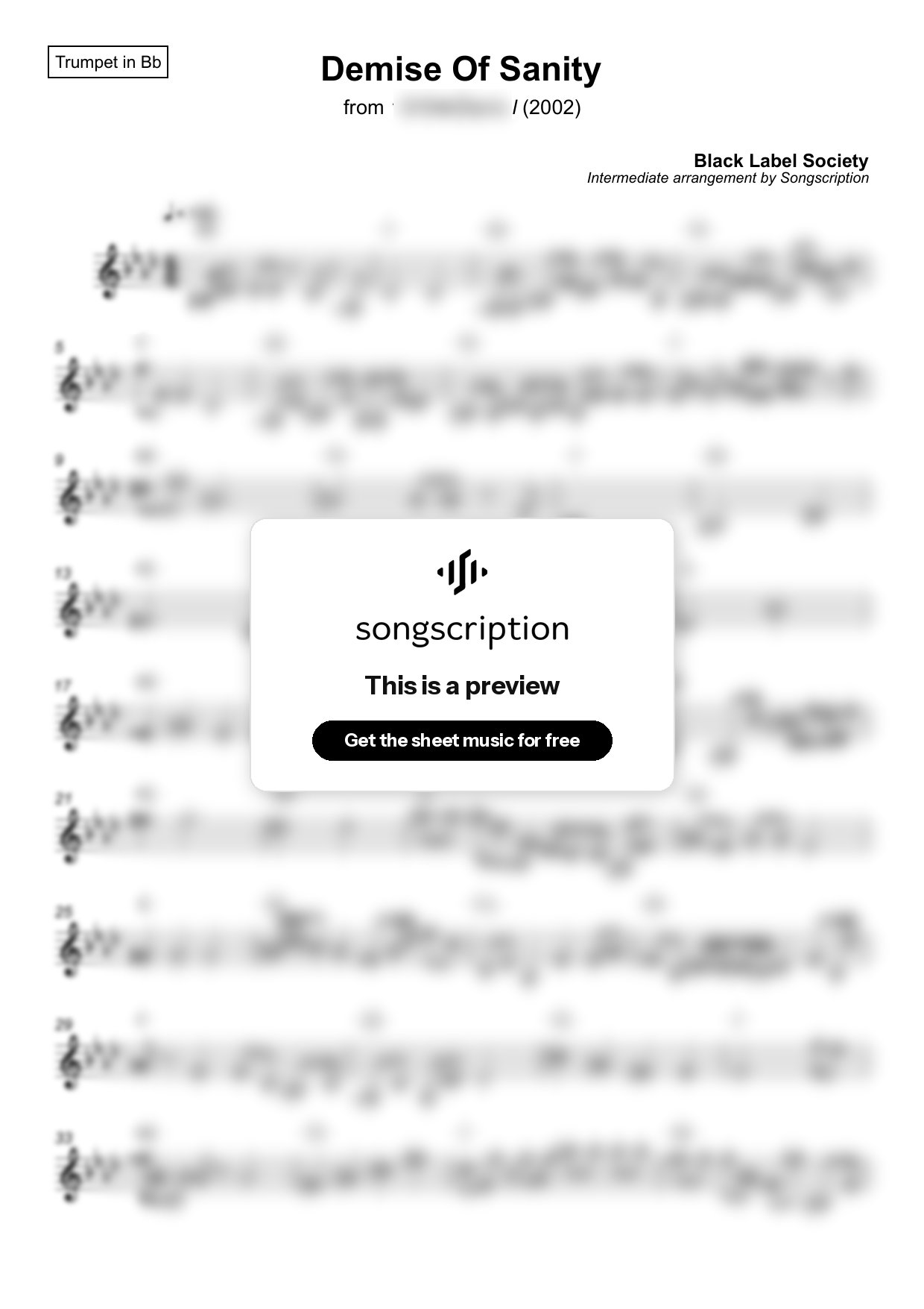 Intermediate Trumpet Sheet Music for "Demise Of Sanity" by Black Label Society
