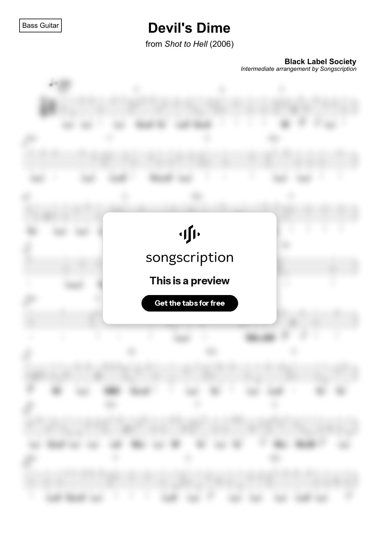 Intermediate Bass Guitar Tabs for "Devil's Dime" by Black Label Society