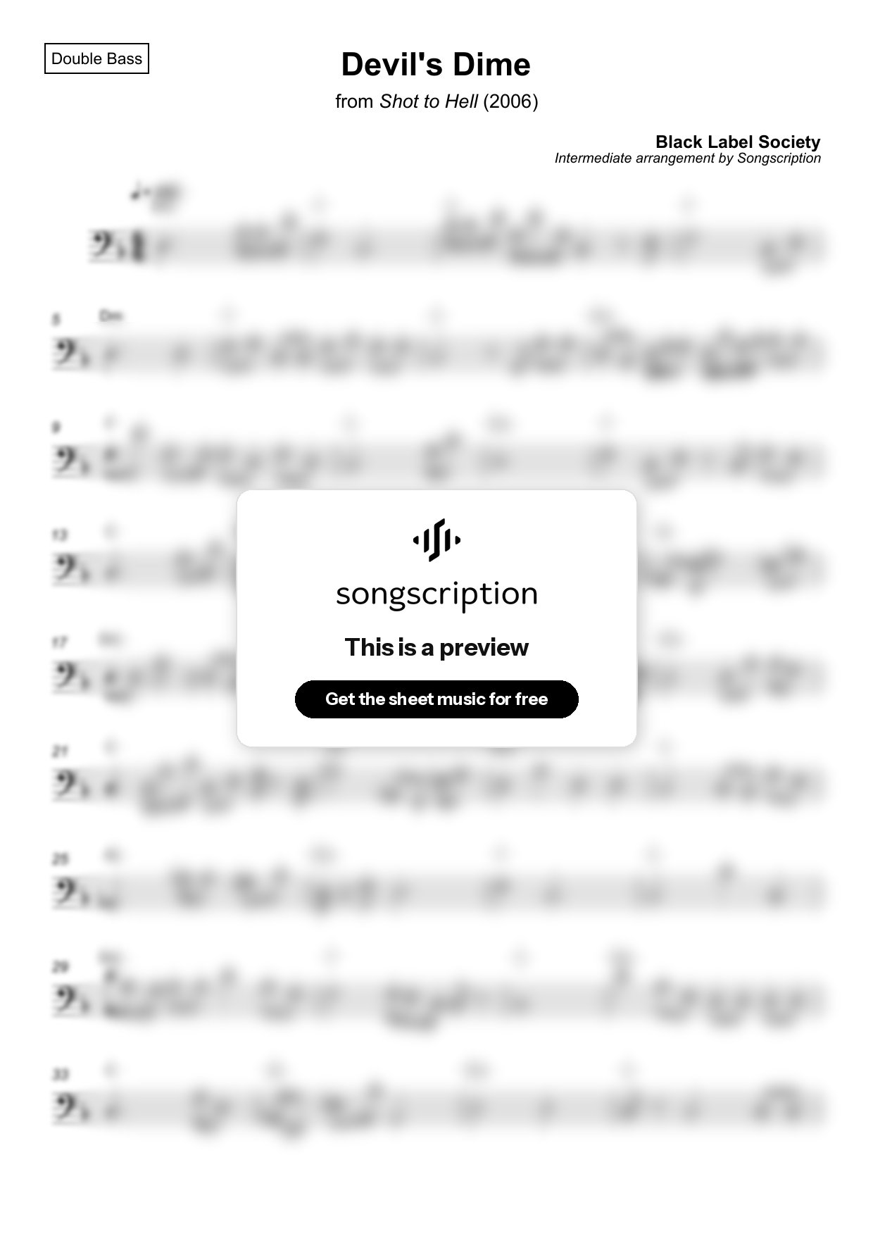 Intermediate Double Bass Sheet Music for "Devil's Dime" by Black Label Society