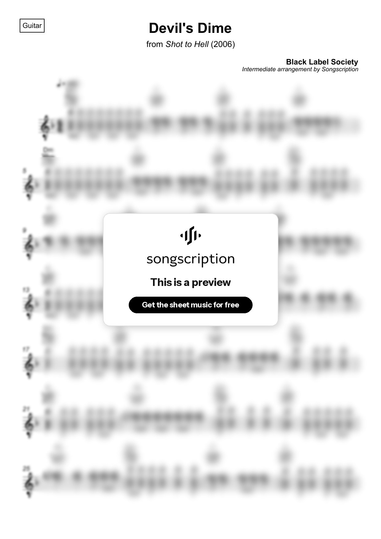 Intermediate Acoustic Guitar Sheet Music for "Devil's Dime" by Black Label Society
