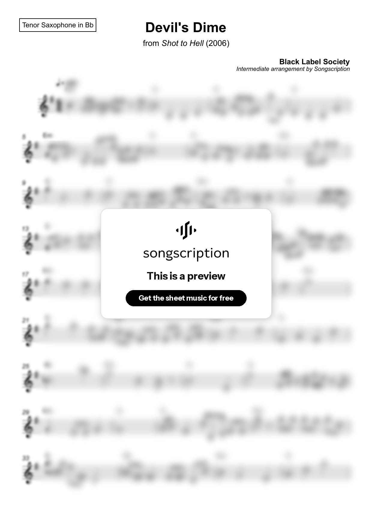 Intermediate Tenor Sax Sheet Music for "Devil's Dime" by Black Label Society