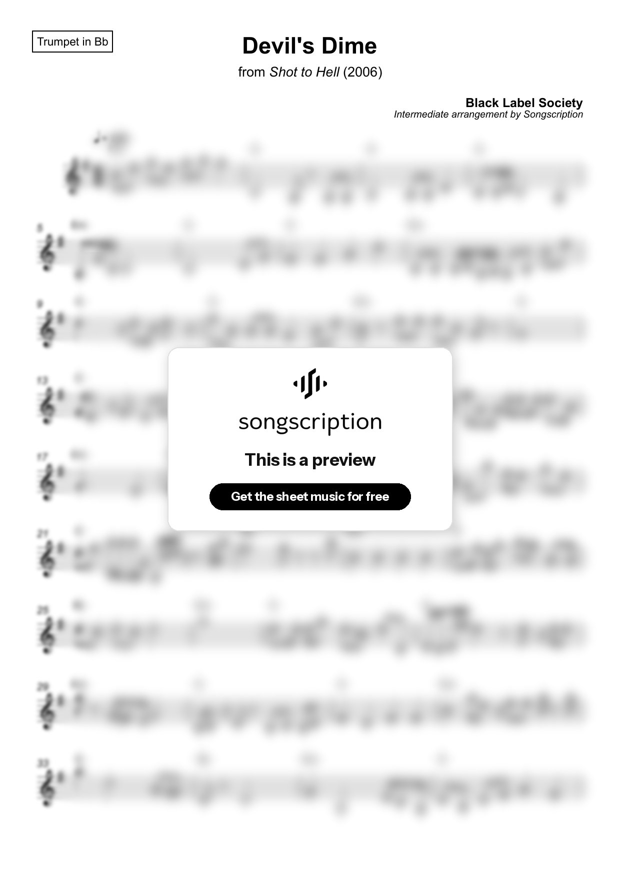 Intermediate Trumpet Sheet Music for "Devil's Dime" by Black Label Society