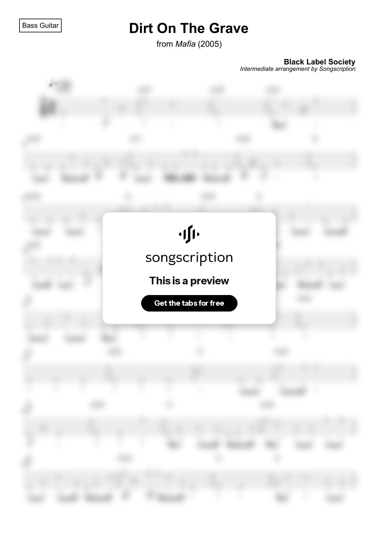 Intermediate Bass Guitar Tabs for "Dirt On The Grave" by Black Label Society