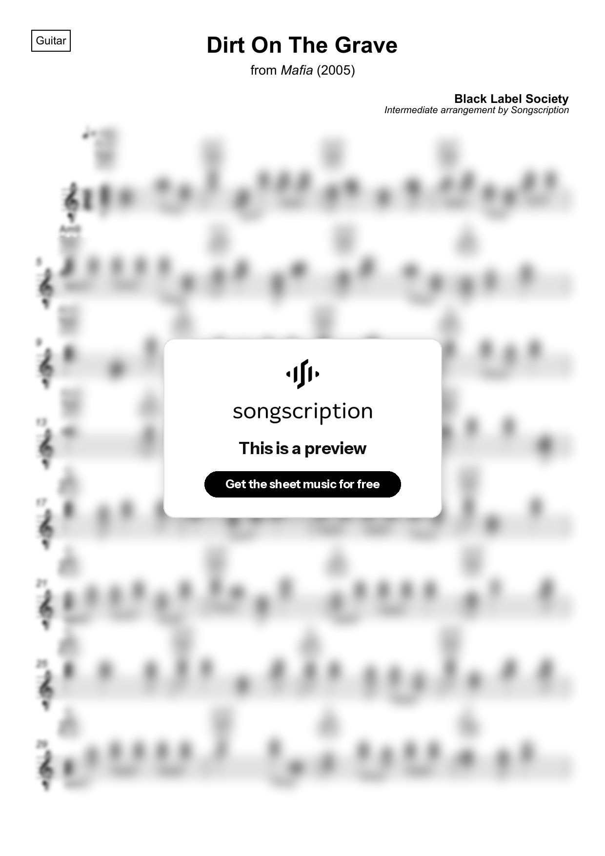 Intermediate Acoustic Guitar Sheet Music for "Dirt On The Grave" by Black Label Society