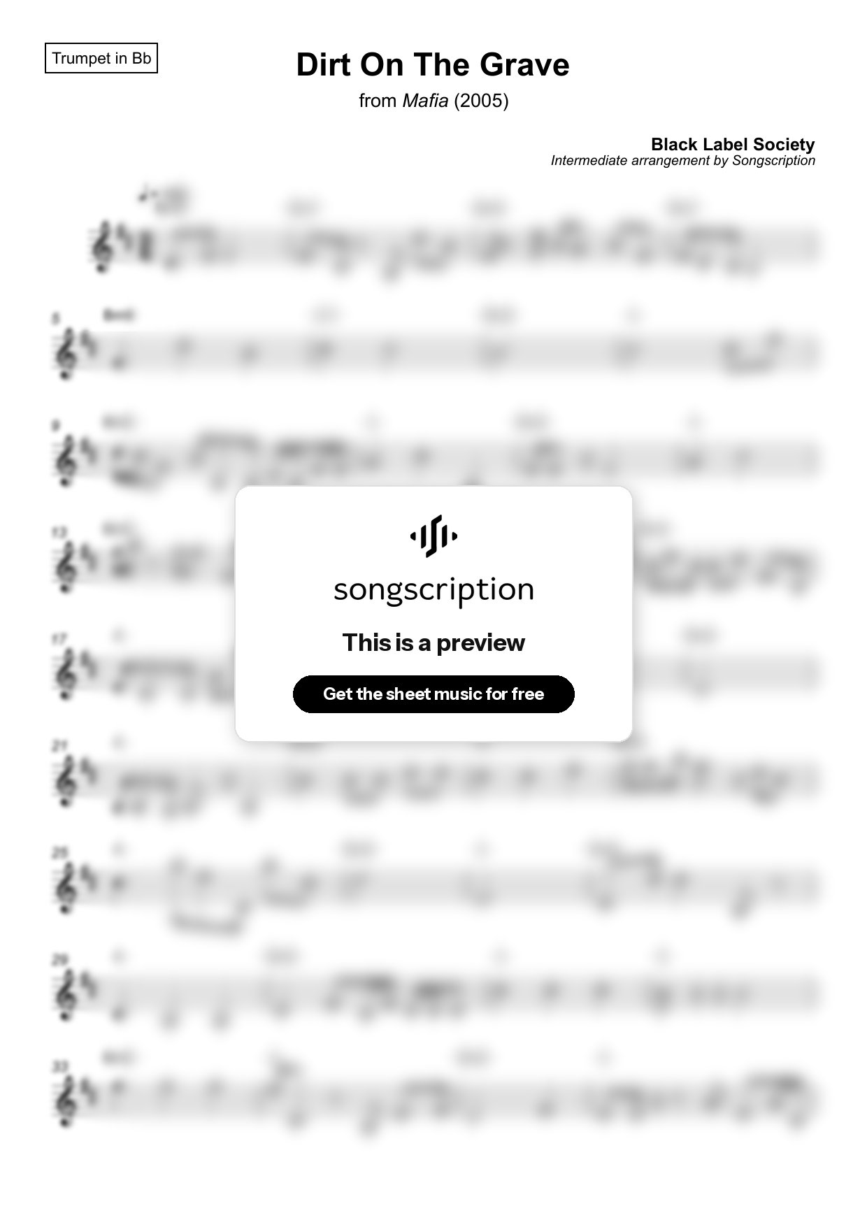 Intermediate Trumpet Sheet Music for "Dirt On The Grave" by Black Label Society