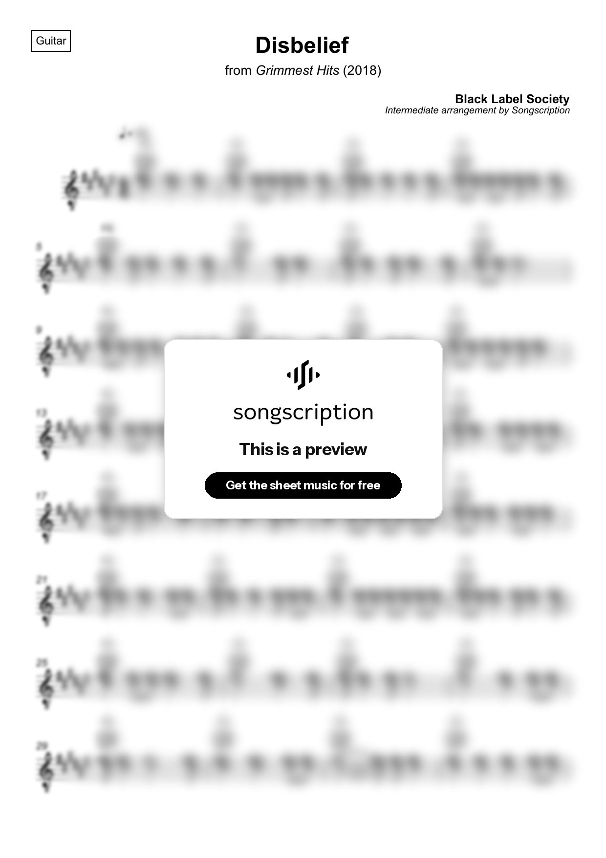 Intermediate Acoustic Guitar Sheet Music for "Disbelief" by Black Label Society