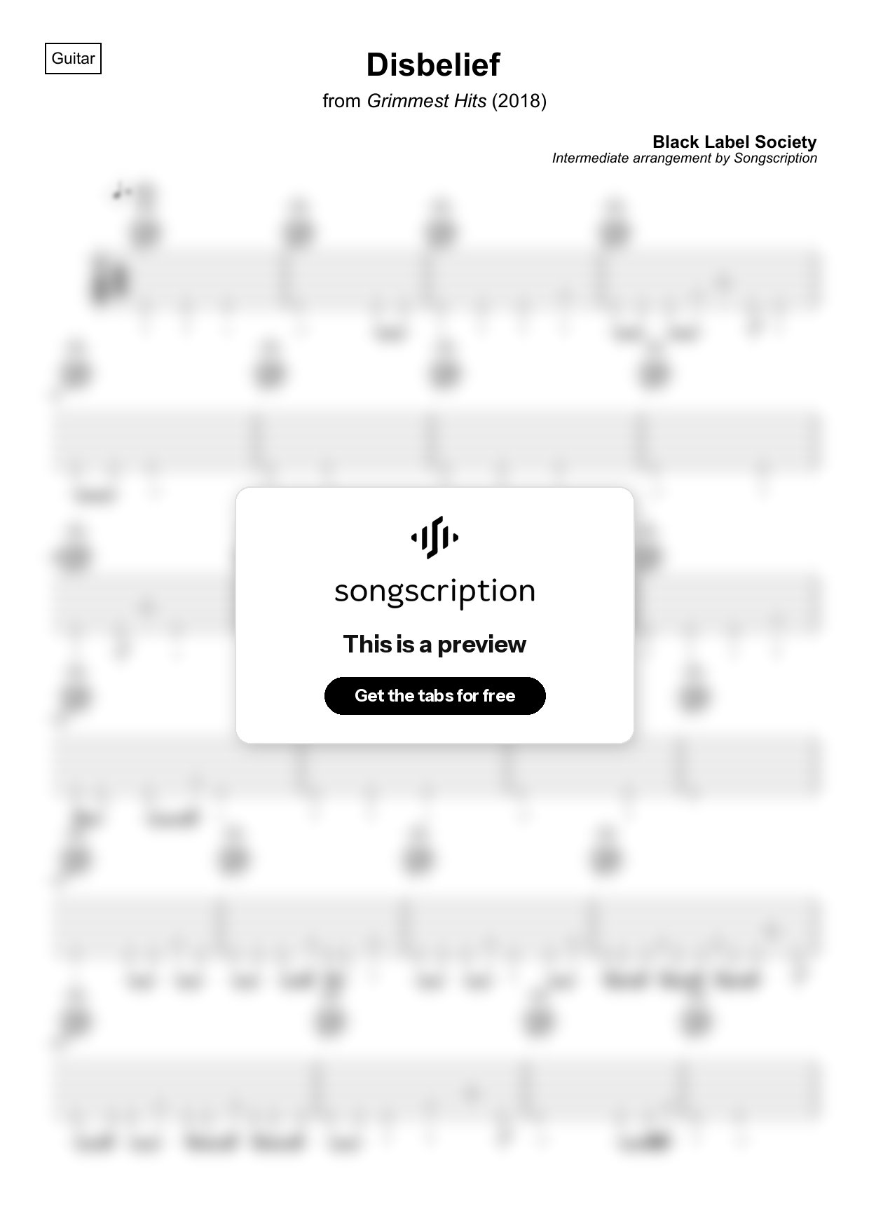 Intermediate Acoustic Guitar Tabs for "Disbelief" by Black Label Society