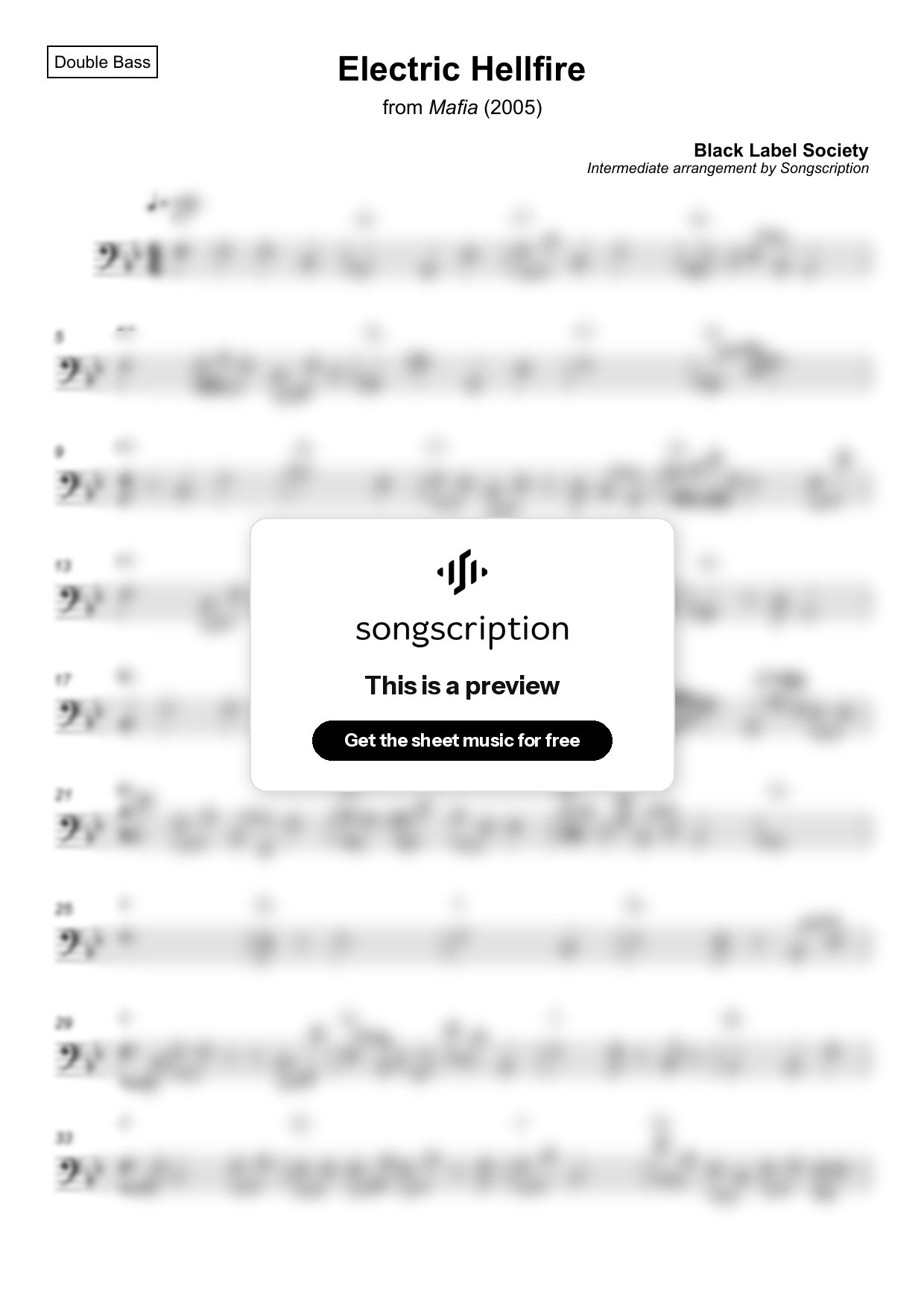 Intermediate Double Bass Sheet Music for "Electric Hellfire" by Black Label Society