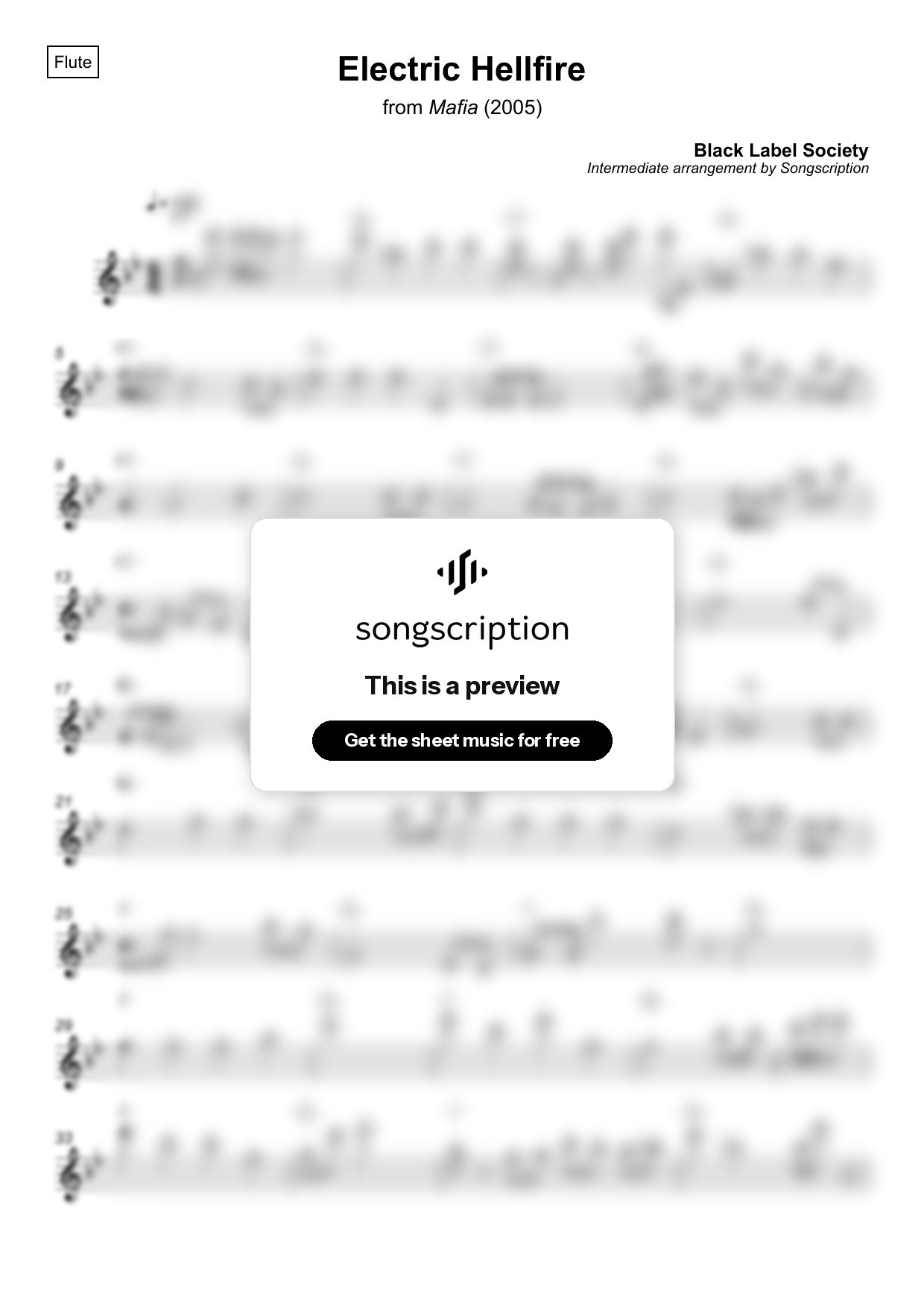 Intermediate Flute Sheet Music for "Electric Hellfire" by Black Label Society