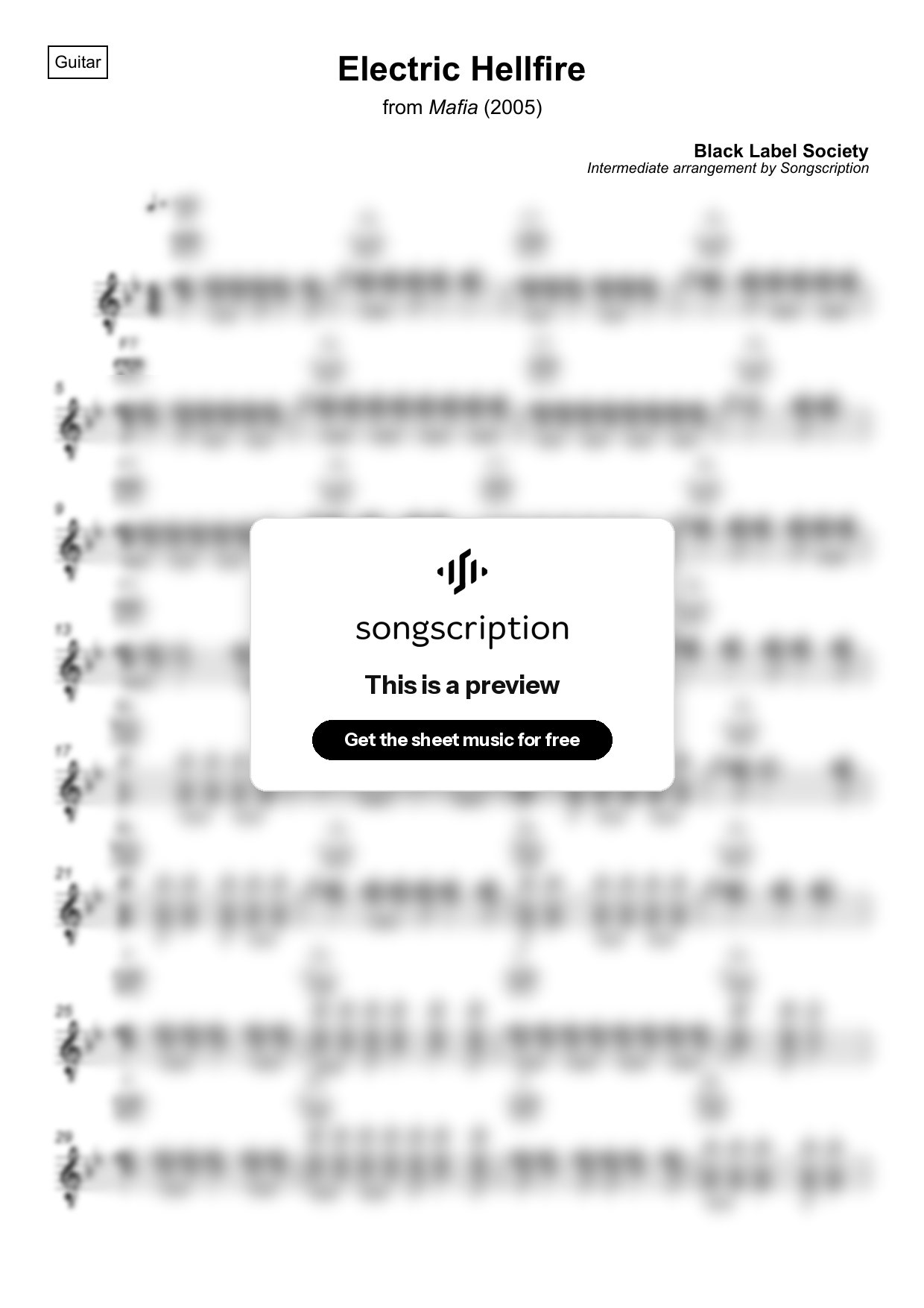 Intermediate Acoustic Guitar Sheet Music for "Electric Hellfire" by Black Label Society