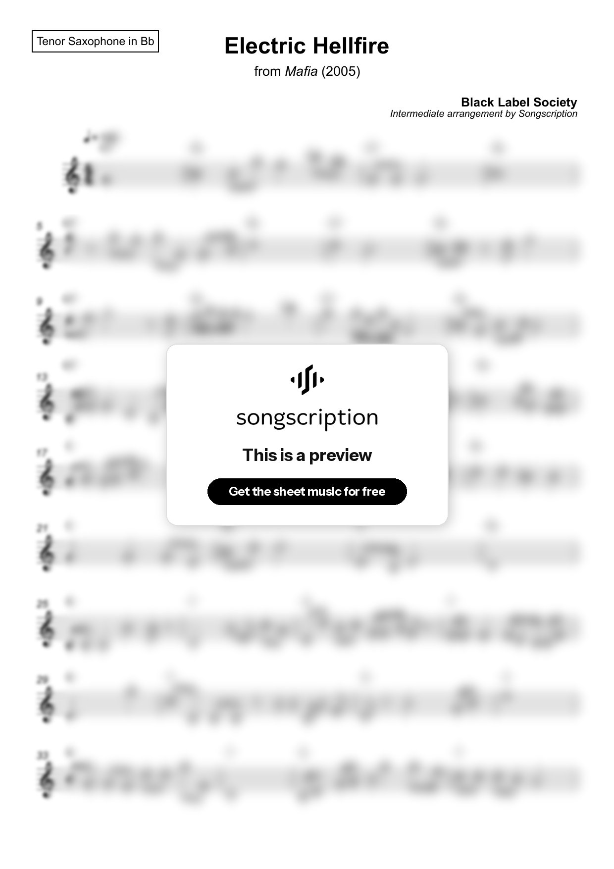 Intermediate Tenor Sax Sheet Music for "Electric Hellfire" by Black Label Society