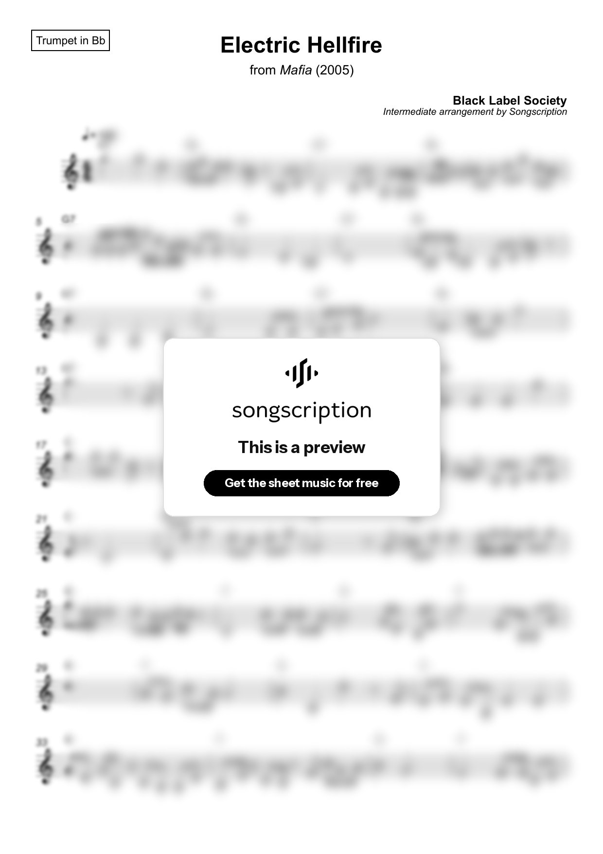 Intermediate Trumpet Sheet Music for "Electric Hellfire" by Black Label Society
