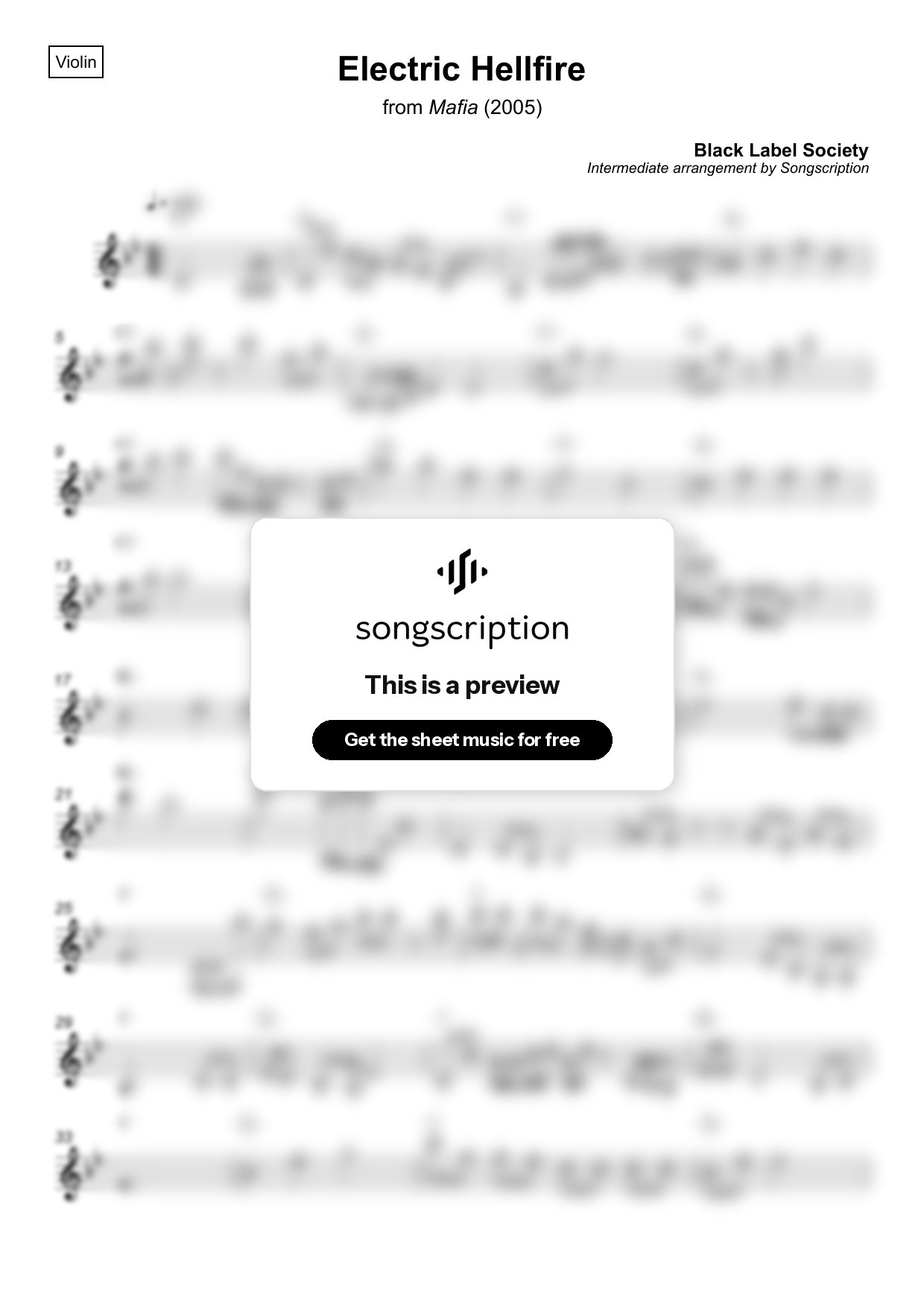 Intermediate Violin Sheet Music for "Electric Hellfire" by Black Label Society