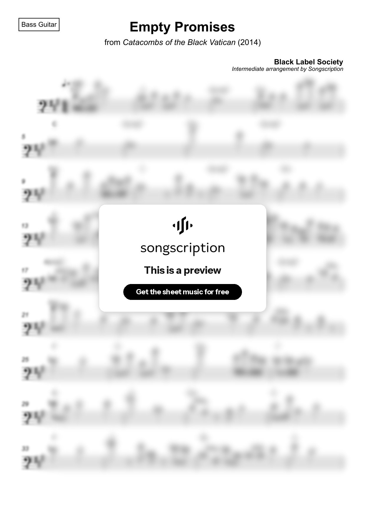 Intermediate Bass Guitar Sheet Music for "Empty Promises" by Black Label Society