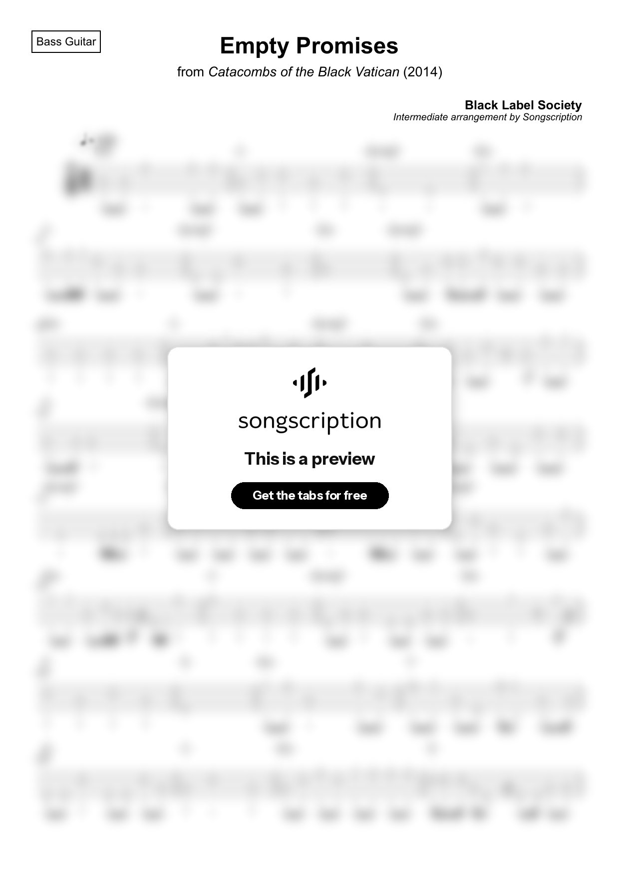 Intermediate Bass Guitar Tabs for "Empty Promises" by Black Label Society