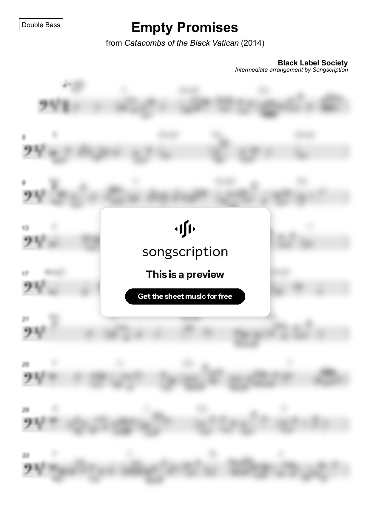 Intermediate Double Bass Sheet Music for "Empty Promises" by Black Label Society